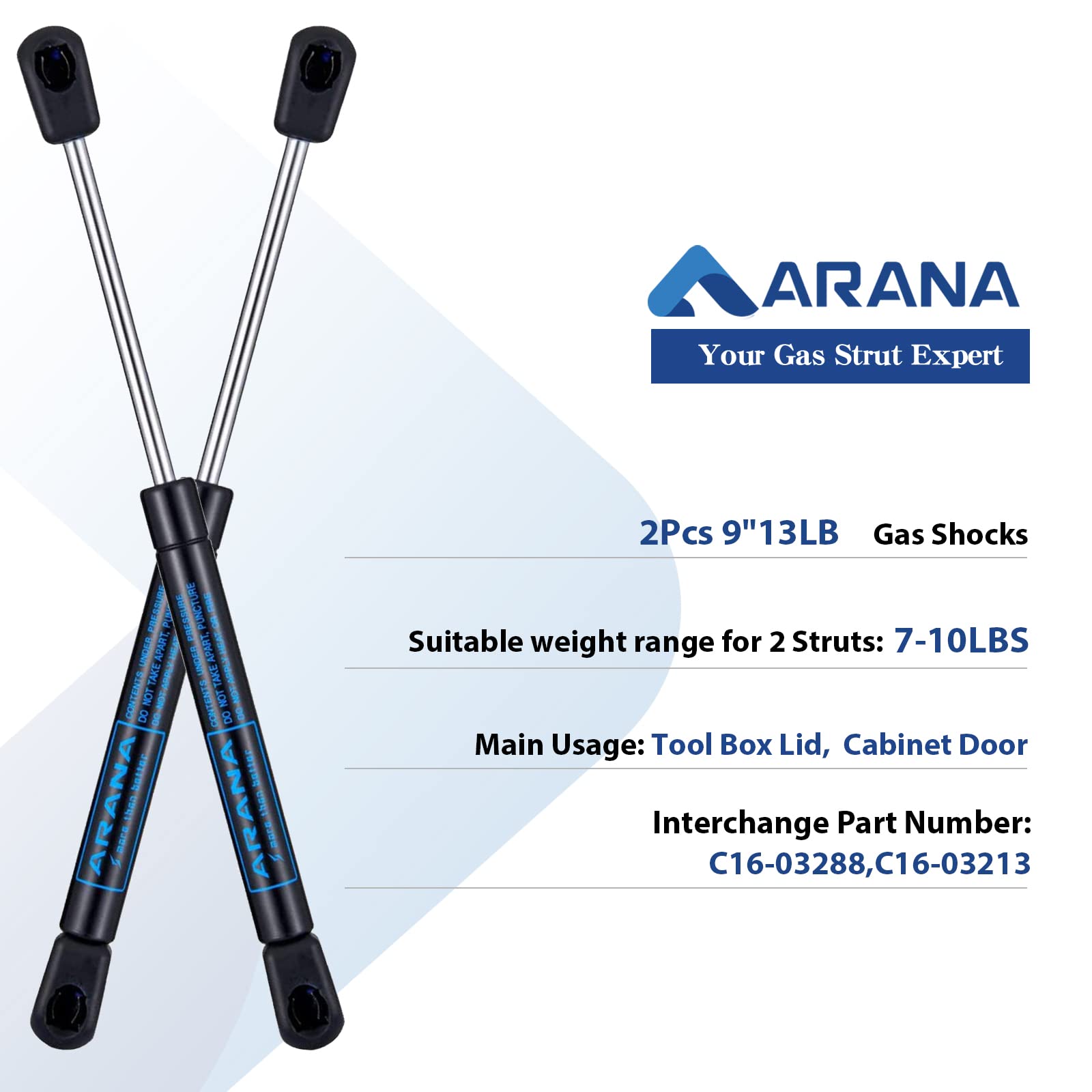 ARANA C16-03288 9 inch 13 Lb/58N Gas Struts Spring Shocks C1603288 9 inch 13Lb Lift Support for Tool Box Lid Truck Toolbox Cabin