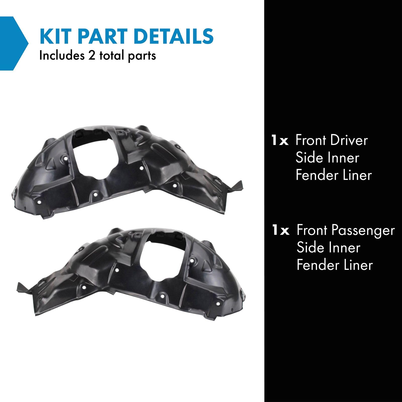 Trq Front Inner Fender Liner Set Compatible With 2006-2015 Mazda Mx-5 Miata Ma1250103 Ma1251103