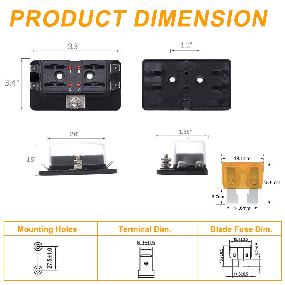 BUNKER INDUST 4-Way Blade Fuse Box with LED Indicator for Blown Fuse,Fuse Block Holder Box with Protection Cover for Car Boat Ma
