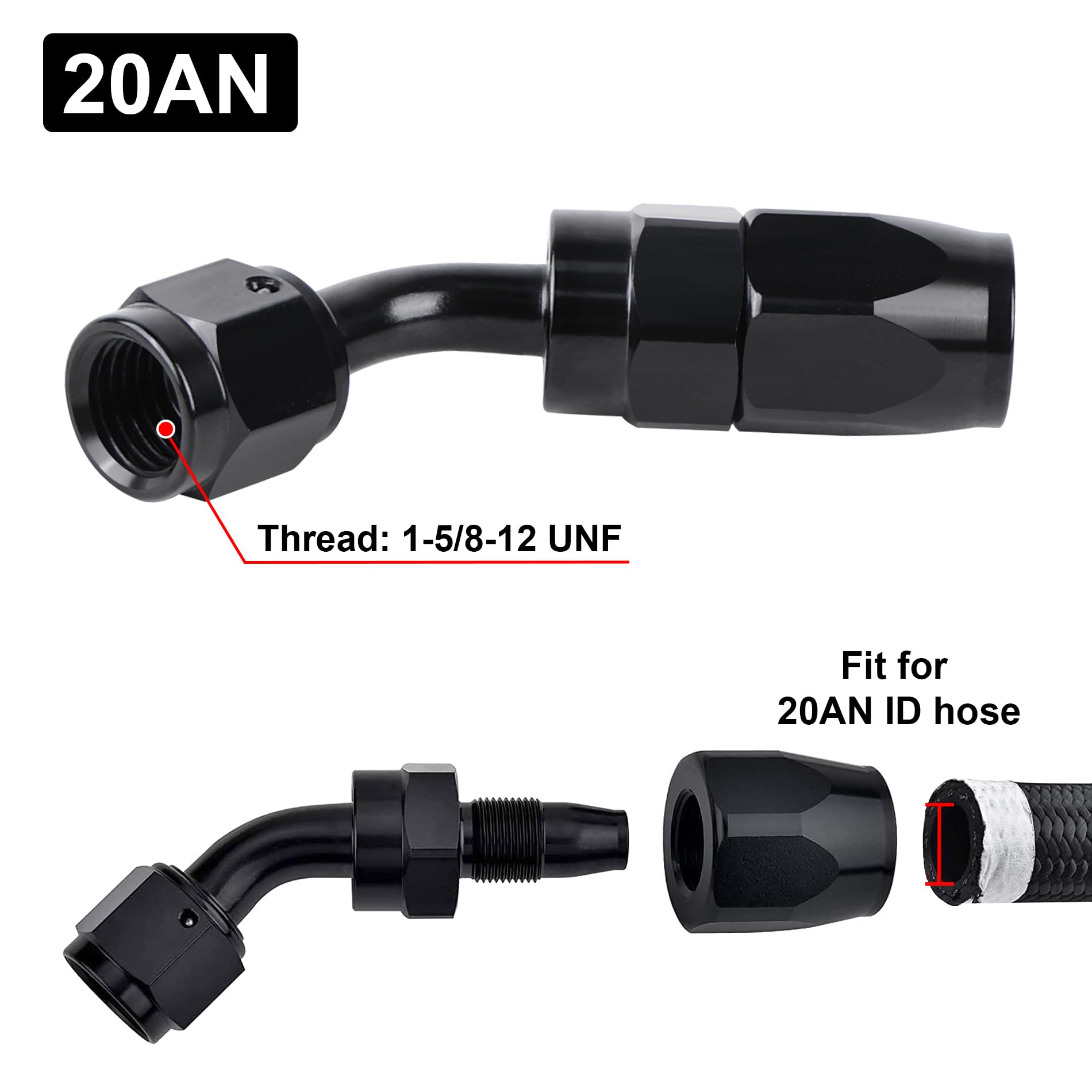 Evil Energy 20An Hose End Fitting 45 Degree Swivel For Cpe Braided Fuel Hose Black