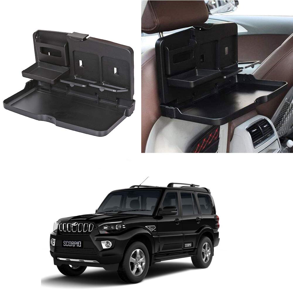 Oshotto (FT02) Car Backseat Food Travel Dining Meal & Snaks Tray & Cup Holder Compatible with Mahindra Scorpio (Black)  1 Piec