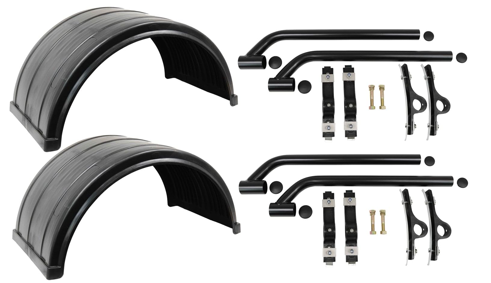 Mytee Products (4 Pc / 2 Pair) Poly Fender Kit Fits for 24.5 Dual Rear Wheel Trucks - Ribbed Poly Fenders with Mounting Brackets