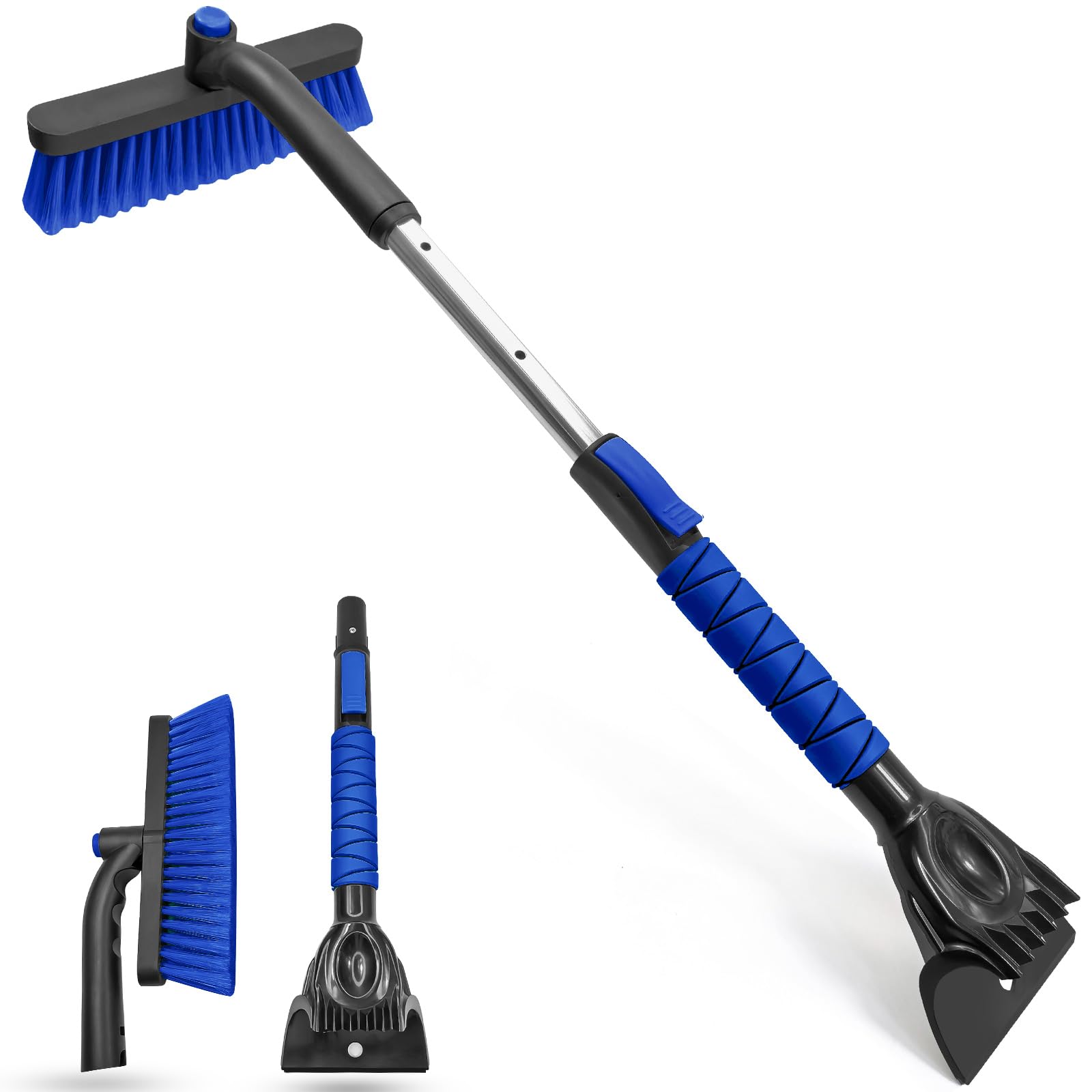SEAAES Ice Scraper with Snow Brush for Car Windshield, Upgraded Extendable Snow Brush with Foam Grip for Truck SUV Vehicle Windo