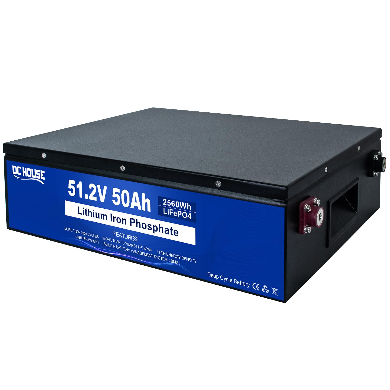 DC HOUSE 48V 50Ah LiFePO4 Golf Cart Battery with Built-in 100A BMS, Compatible with Club Car and Yamaha
