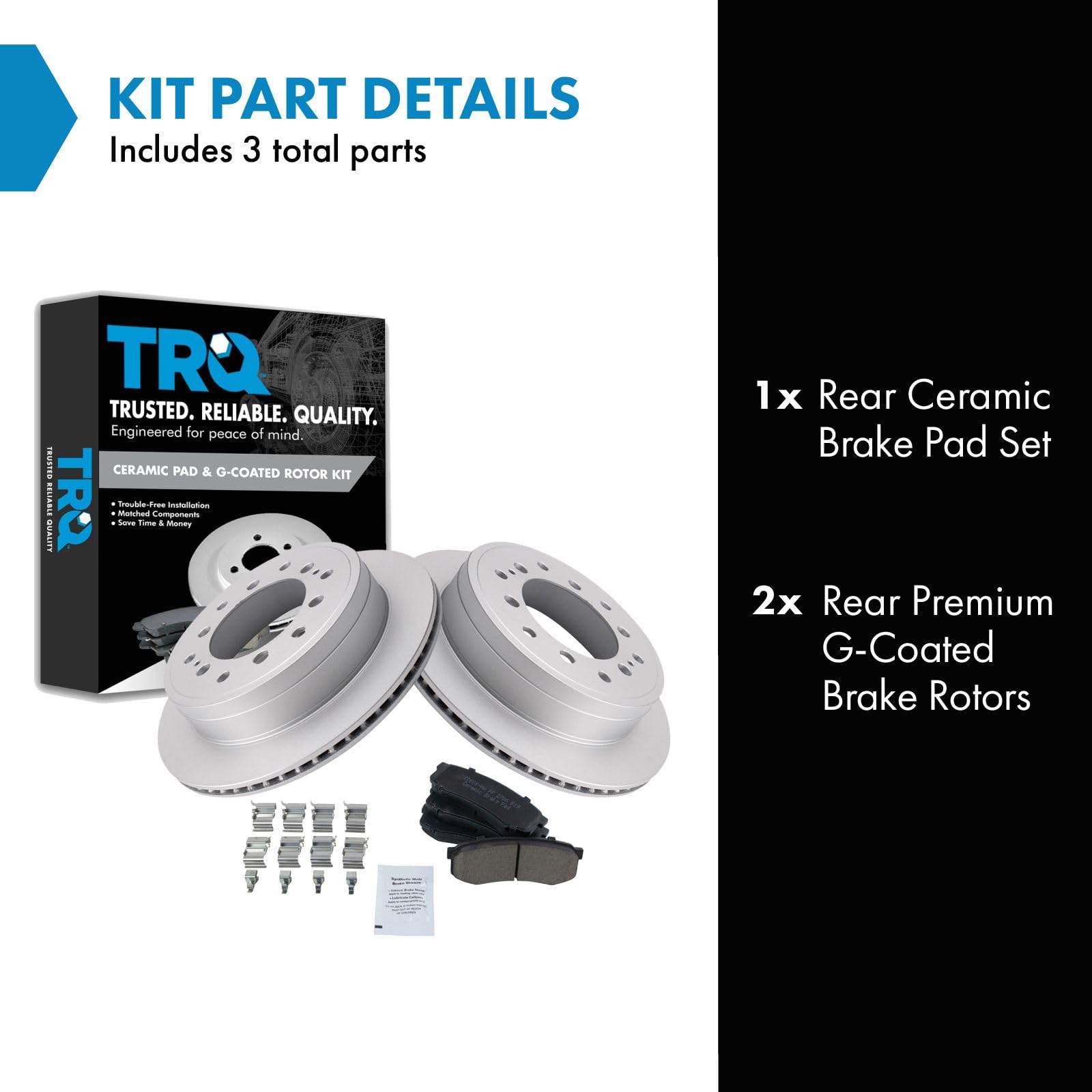 Trq Rear Brake Pad & Rotor Kit Brake Pads Brake Rotor Ceramic Premium G-Coated Compatible With 2010-2022 Lexus Gx460 Toyota 4Run