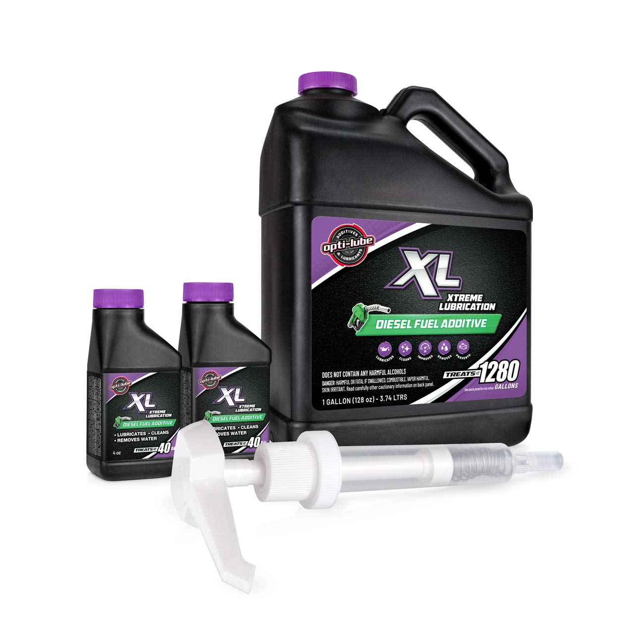 Opti-Lube Xl Xtreme Lubricant Diesel Fuel Additive: 1 Gallon With Accessories (Hdpe Plastic Hand Pump And 2 Empty 4Oz Bottles) T