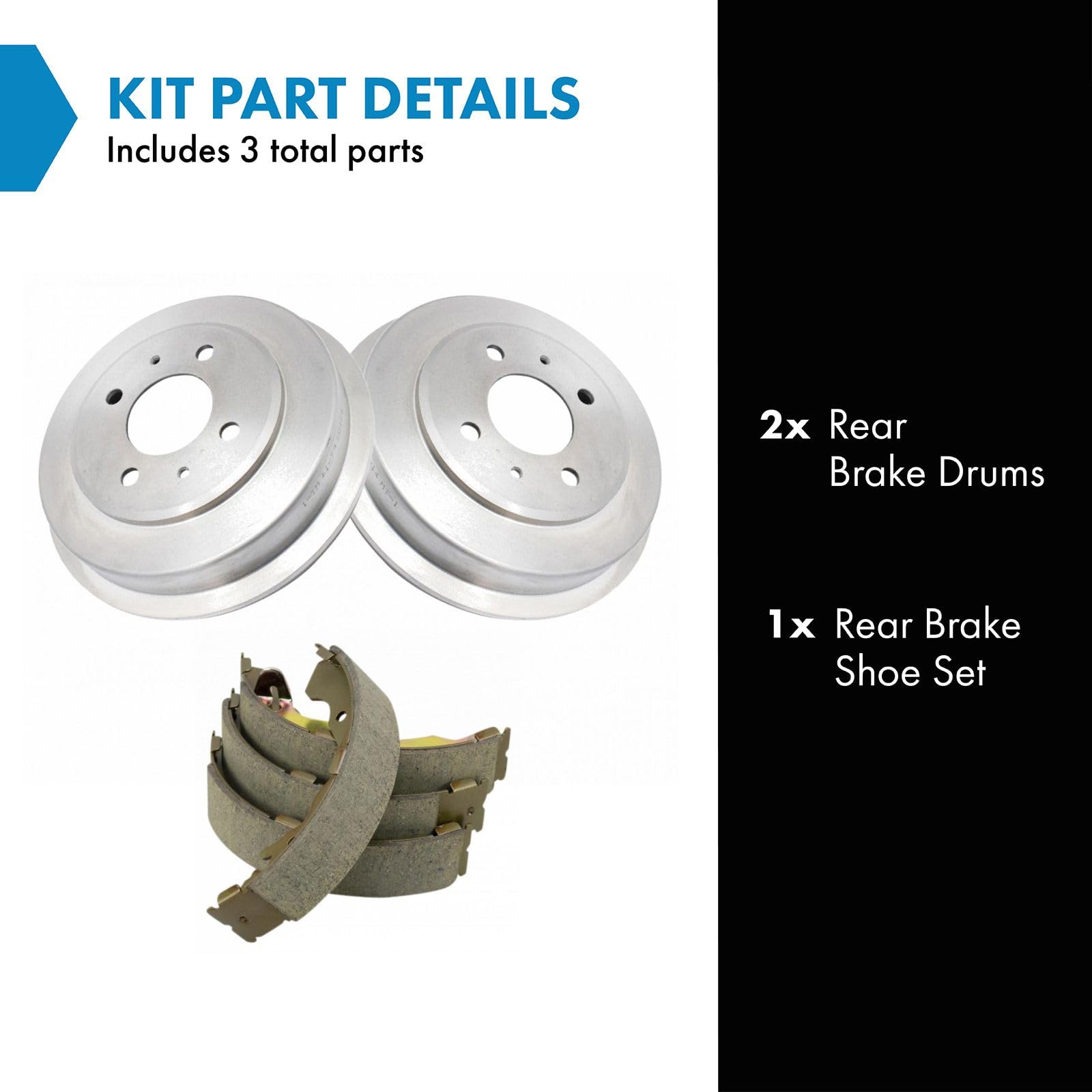 TRQ Rear Brake Shoe & Drum Kit Compatible with 2003-2005 Hyundai Accent