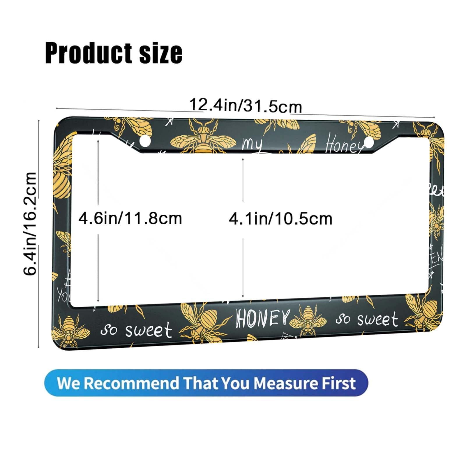 HOSNYE Honey Bee License Plate Frame 2 Pcs Golden Honey Bee So Sweet Metal Cute Licenses Plates Frames Licenses Plate Covers Car