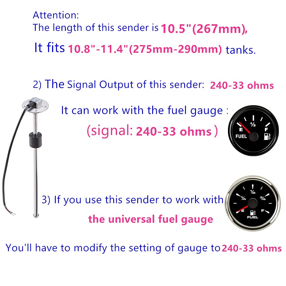 100TECH Fuel Tank Sending Unit Marine Fuel Sending Unit Boat Marine Fuel Sender 10.5''(267mm) Diesel RV Truck Vehicle Water Sens