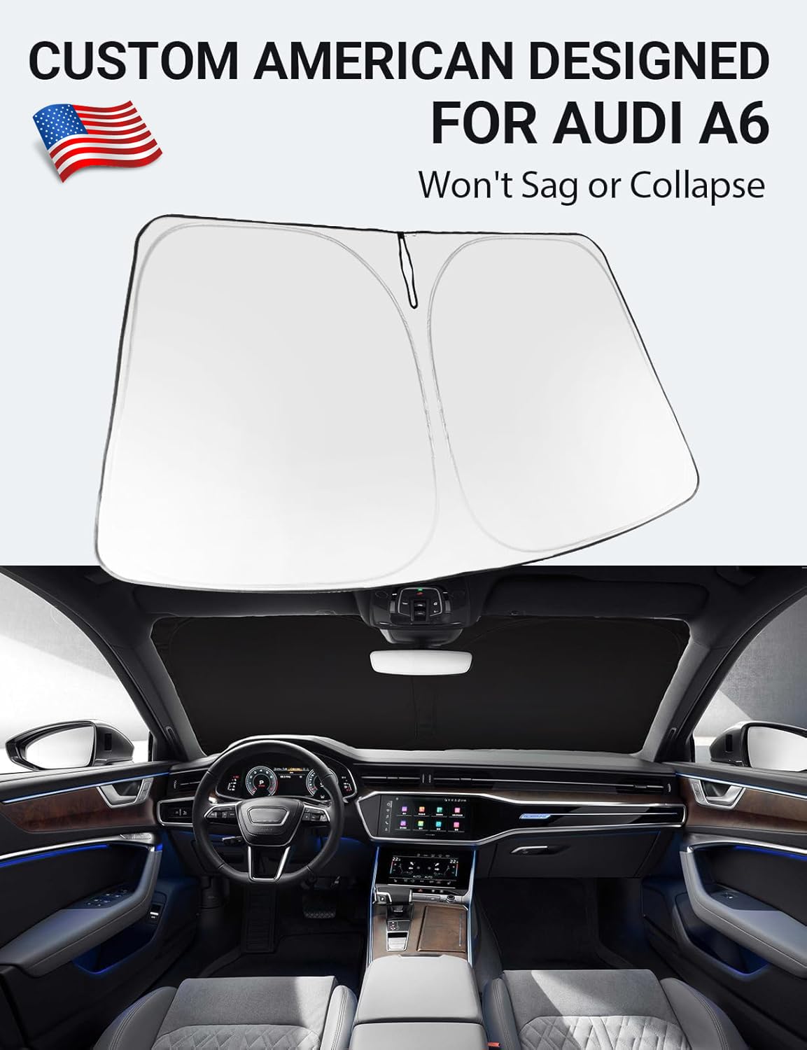 Proadsy 2025 Upgrade Windshield Sun Shade Custom Fit 2019-2023 2024 2025 Audi A6 Foldable Front Sunshade Protector Sun Visor Blo