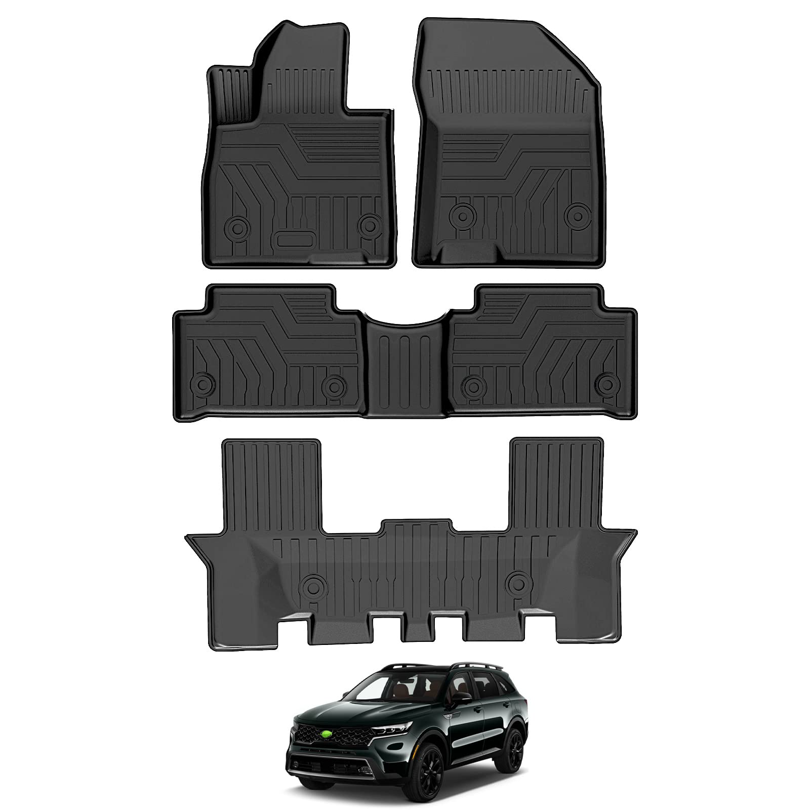 T Tgbros Floor Mats Custom Fit For 2021 2022 2023 2024 Kia Sorento (Only Fits Bench Model &7 Seats) Accessories All Weather Prot