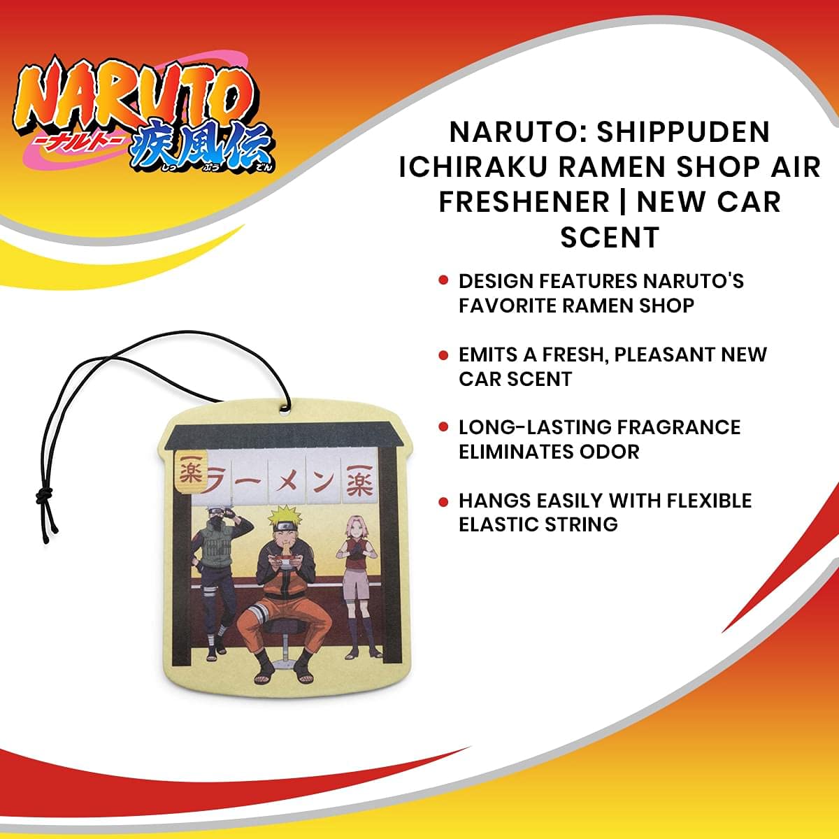 Just Funky Naruto: Shippuden Ichiraku Ramen Shop Air Freshener Hanging | New Car Scent Car Air Freshener | Anime Car Accessory | Odor Eliminator For Car Or Home | Naruto-Themed Air Freshener For Fans