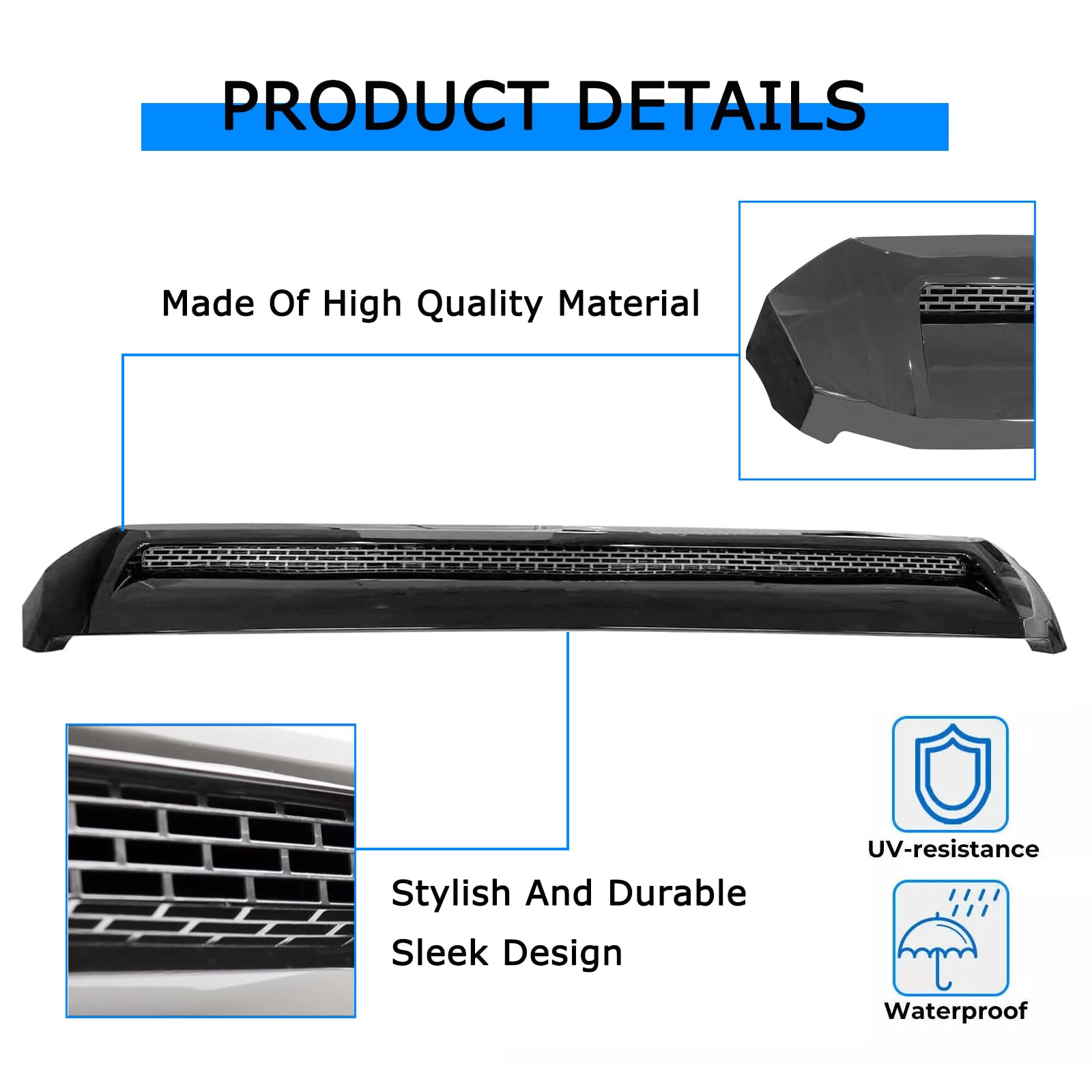 Collect Light Front Upper Hood Bulge Molding Grille Trim for Toyota Tundra 2014-2021, Black, ABS Plastic