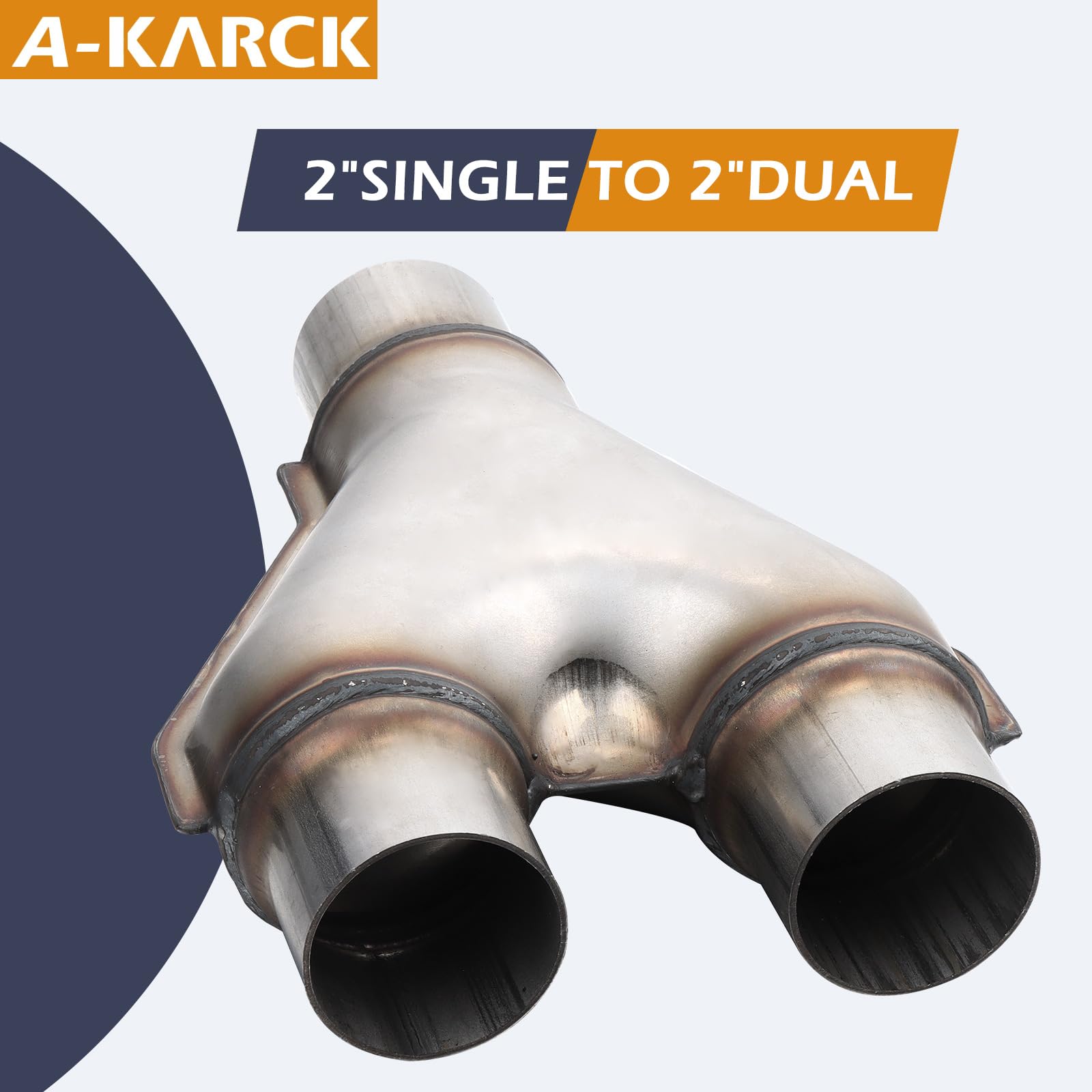 Exhaust Y Pipe 2'' Inlet, A-Karck Stainless Steel 2'' Outlet 10'' Long Y Pipe Withstands High Temperatures