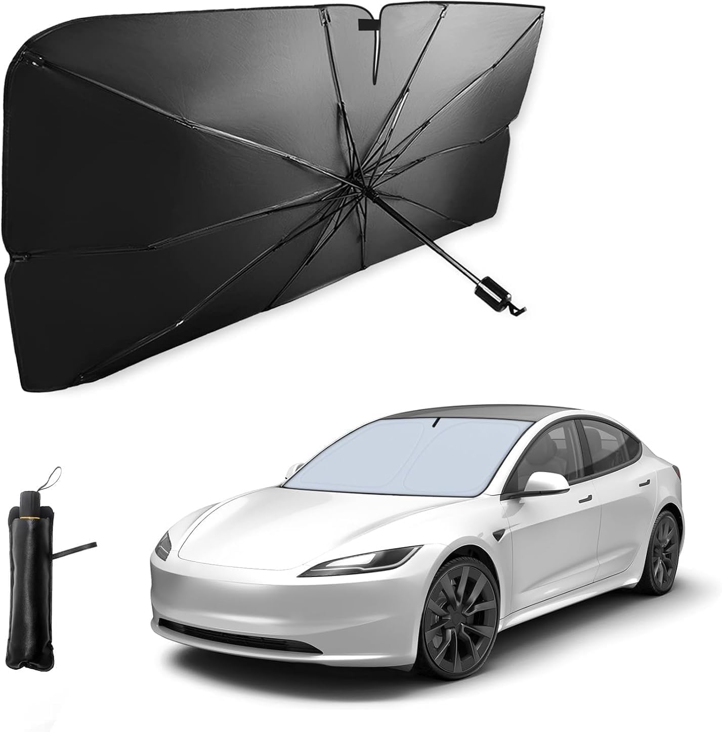 VAGHASIYA Car Windshield Cover, Foldable Umbrella Sun Shade for Front Window, Full Cover Protection & Heat Insulation for Most V