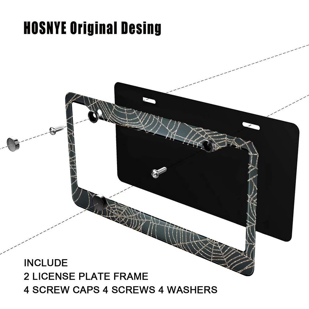 Hosnye Spider Web License Plate Frame Halloween Background Metal 2 Pcs 2 Holes Black Licenses Plates Frames Front Licenses Plate