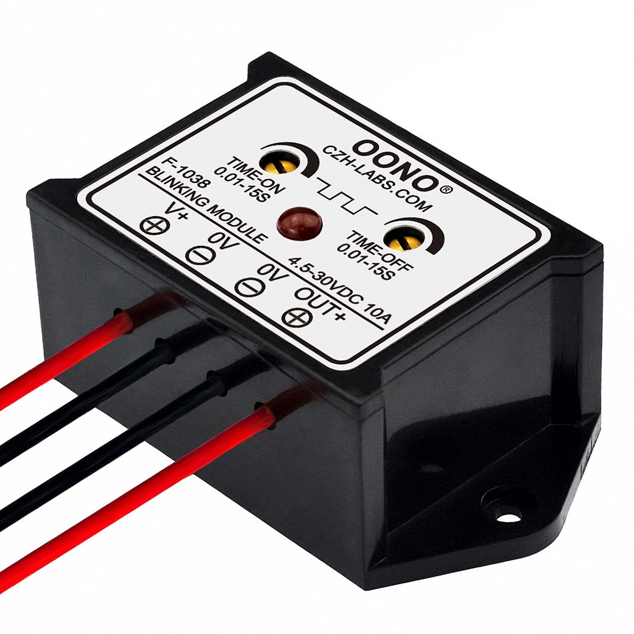 OONO DC 4.5-30V 10Amp Blinking Flasher Module, Normally Open, Model F-1038, ABS Material