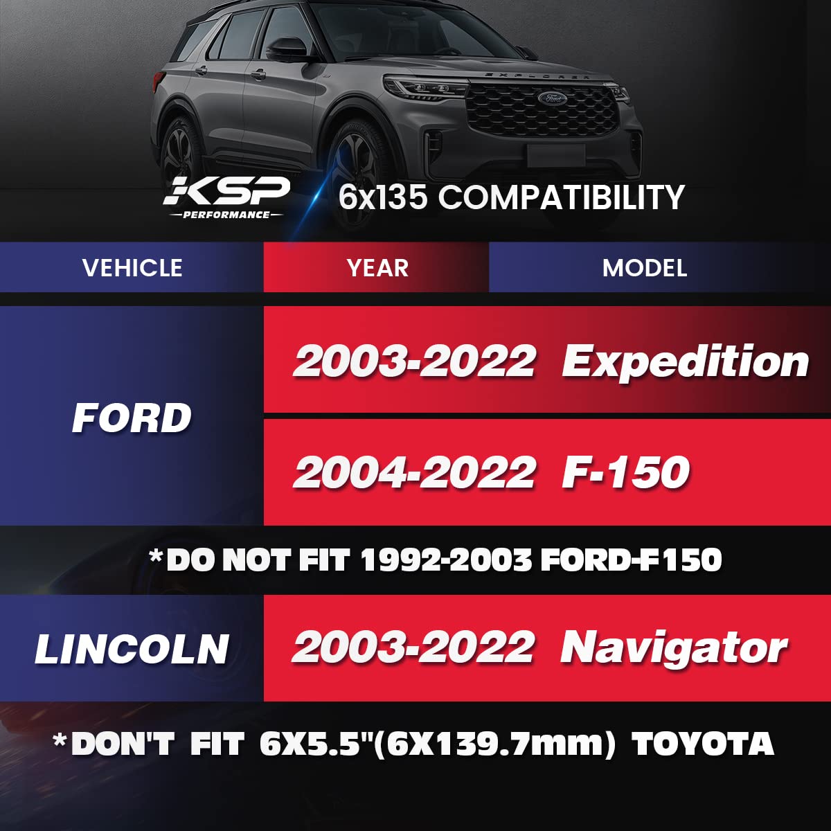 Ksp 6X5.5 6X135 6X139.7 Universal Wheel Spacers, 12Mm 1/2 Inch Lift Spacer For F150 Silverado Sierra Ram 1500 Expedition, 4Pcs 6