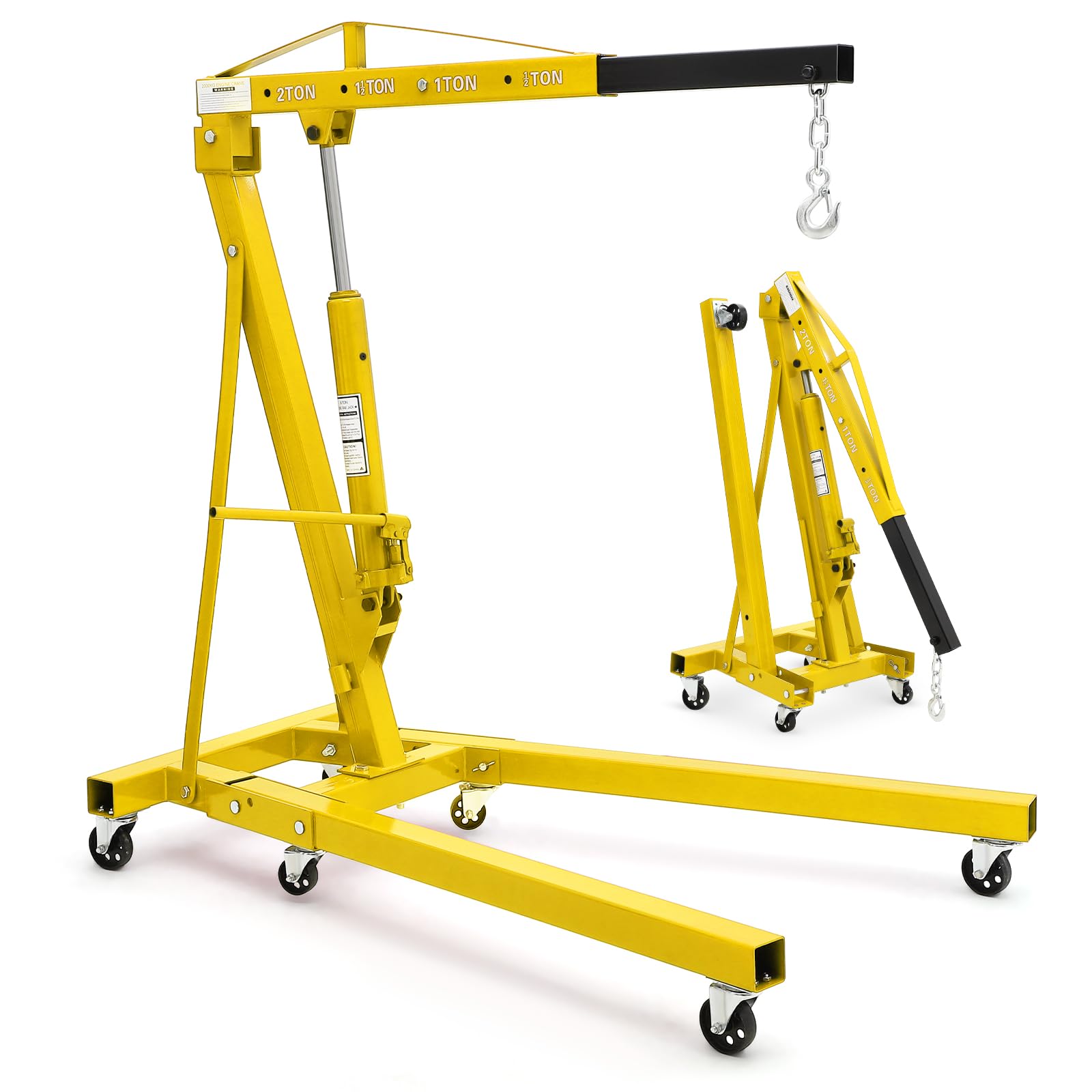 GarveeTech 2 Ton Hydraulic Engine Hoist, 4400 LBS Folding Picker Hoist, 6 Casters and Lever Heavy-Duty Hoists for Garage Auto Re