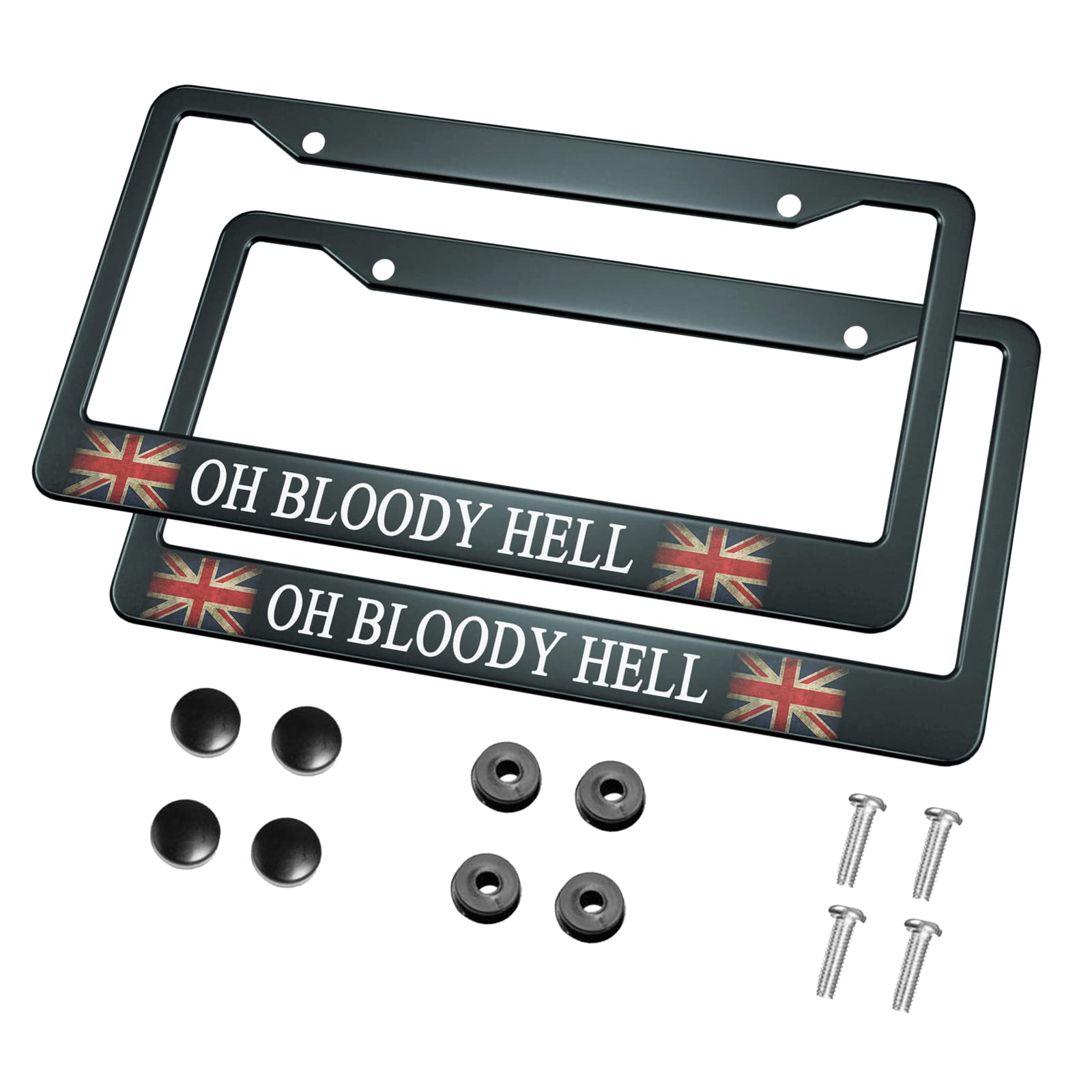 HOSNYE Oh Bloody Hell License Plate Frame Black 2 Pcs Old British England Flag Metal Cute Licenses Plates Frames Licenses Plate 