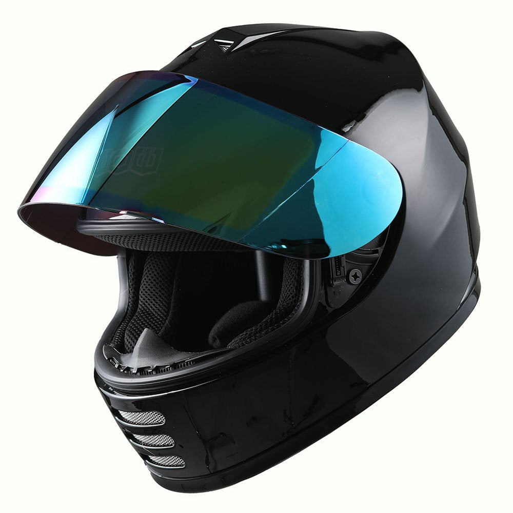 Wow Youth Motorcycle Full Face Helmet Street Bike Bmx Mx Kids Glossy Black + Mx Skeleton Glove Bundle