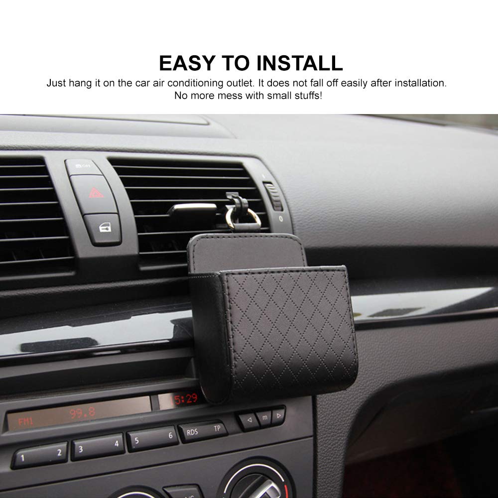 RED SHIELD Car Auto Air Vent Leather Tidy Storage Hanging Bag Case Organizer for Keys, Coin, Cell phone & Glasses. Universal Veh