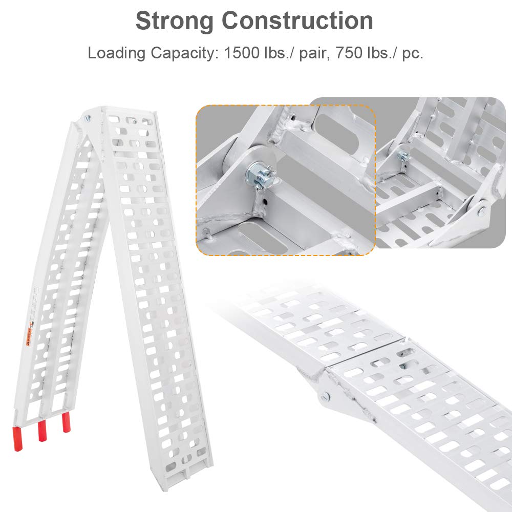 Tuffiom 7Ft Aluminum Truck Ramps 750Lbs Capacity,Folding Loading Atv Ramps For Pickup Trucks Bed, Trailer Ramp With Load Straps