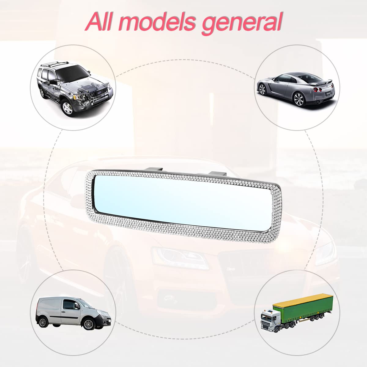 Blau Grun Bling Car Rear View Mirror, Rhinestones Crystal Clip-On Rearview Mirror With Hd Glass, Compatible With Most Cars, Suvs