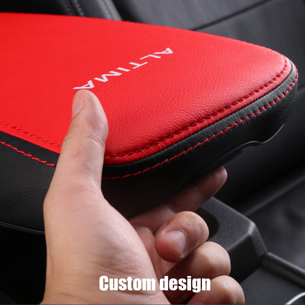 XITER Car Armrest Cover - Leather Pad for Nissan Altima 2019-2025, Black+Red Console Protector