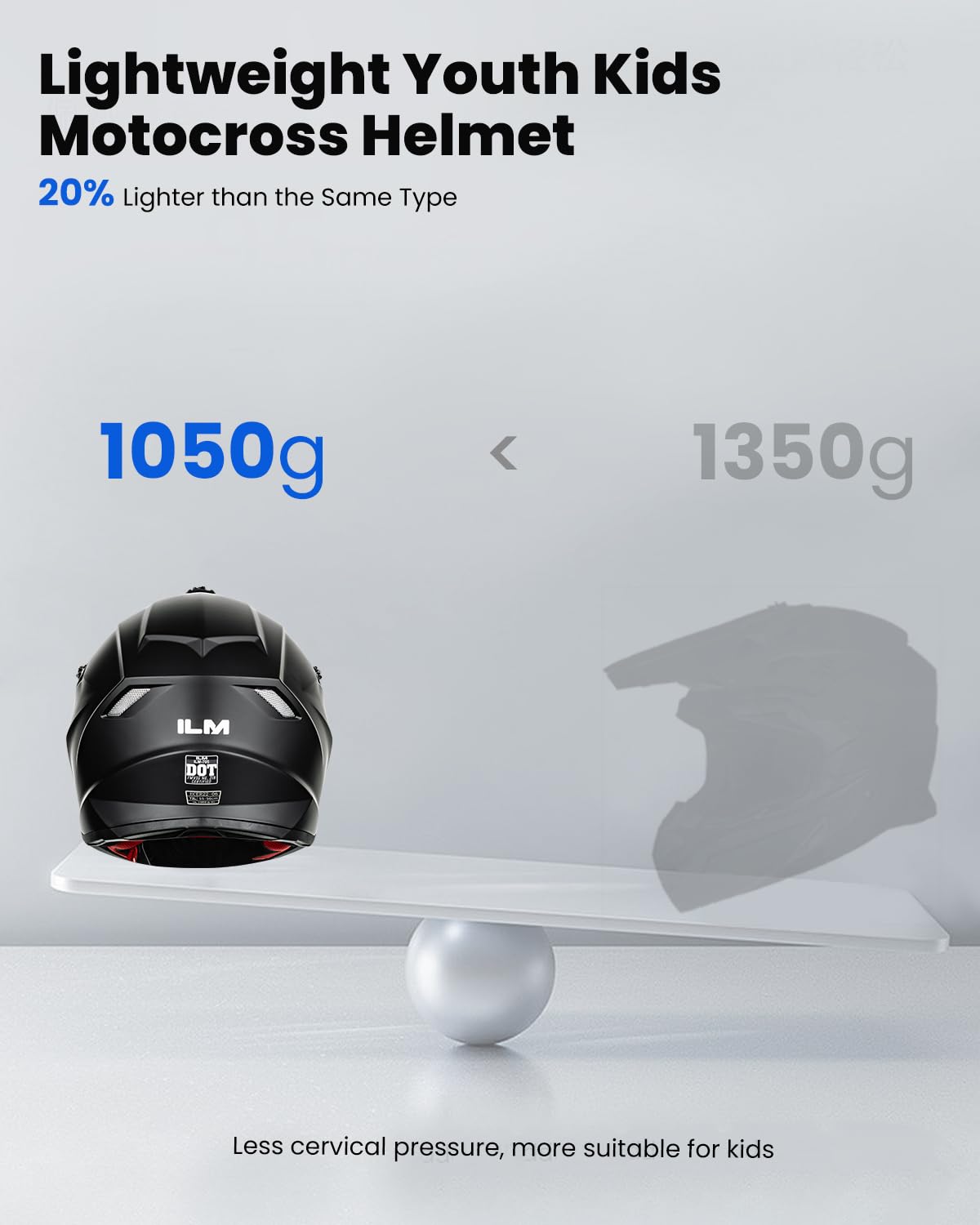 ILM Youth ATV Helmet - Kids Dirt Bike Helmet, Medium, Matte Black, Model Z705, ABS Material, DOT ECE Certified