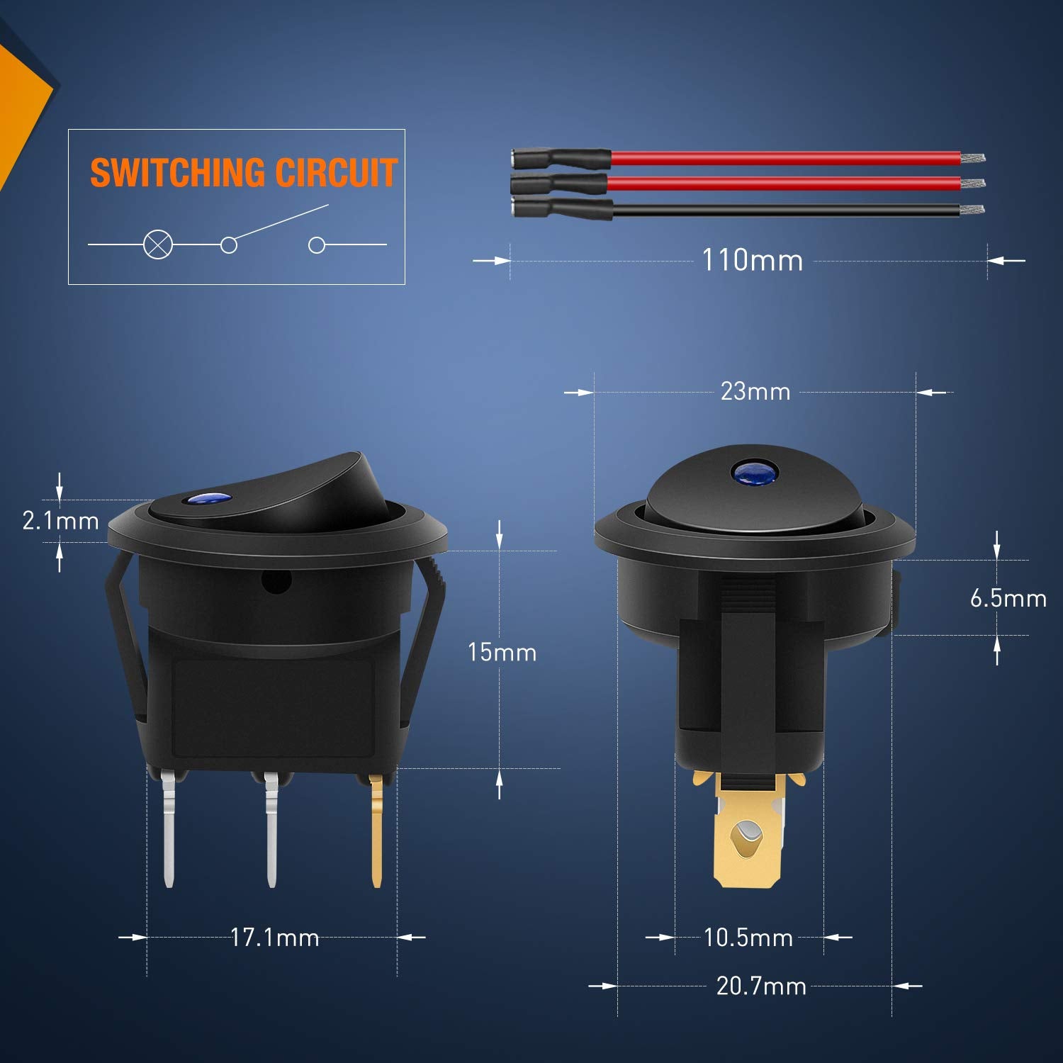 Nilight 8PCS 12V 20A Round Blue Toggle LED Rocker Switch On-Off Control SPST 3Pins for 12V Car Truck Boat Marine Off-Road Vehicl