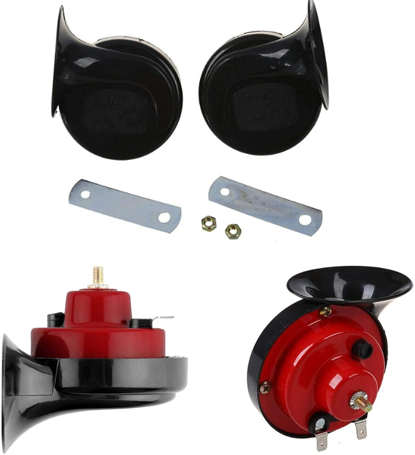 NUENUN 4 pcs 300DB Super Loud Train Horn for Truck Train Boat Car Air Electric Snail Single Horn, 12v Waterproof Double Horn Rag