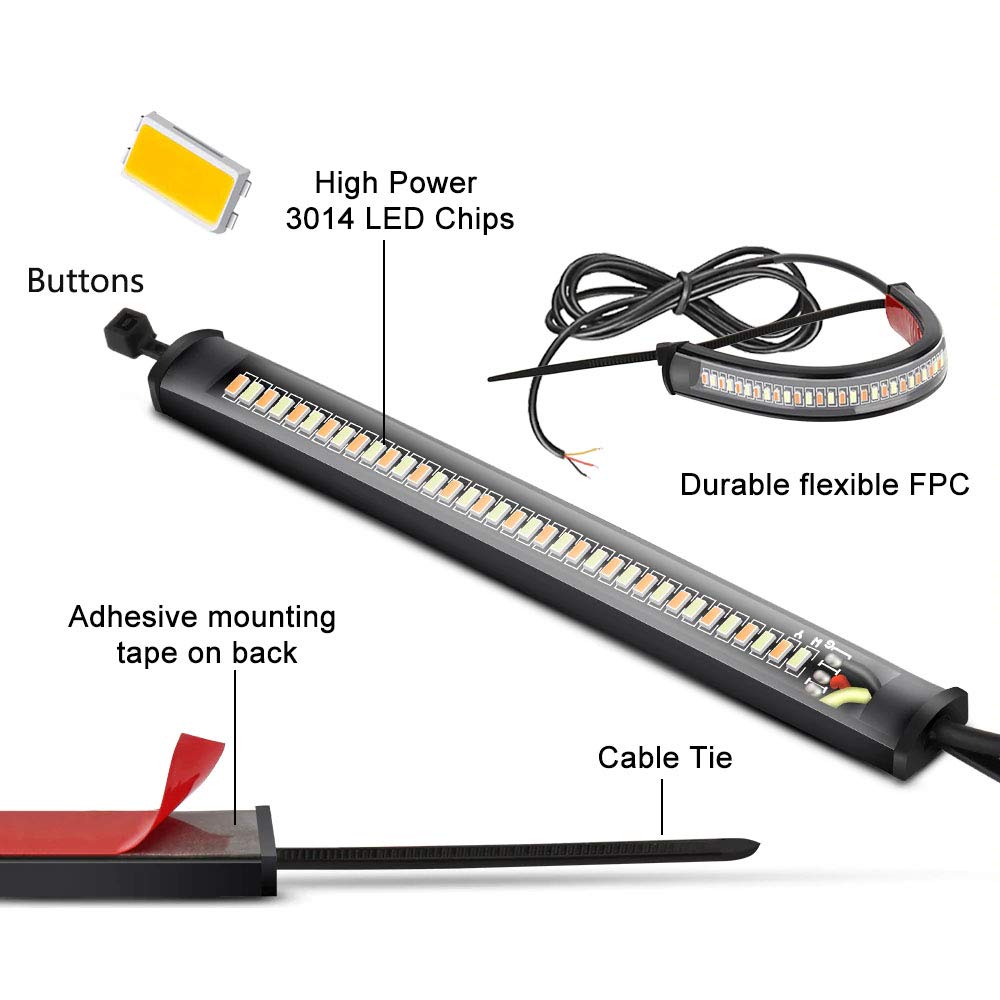 CoCsmart 2PC Flexible Switchback Dual-Color White & Amber Motorcycle LED Fork Turn Signal Blinkers DRL Daytime Running Light Wat