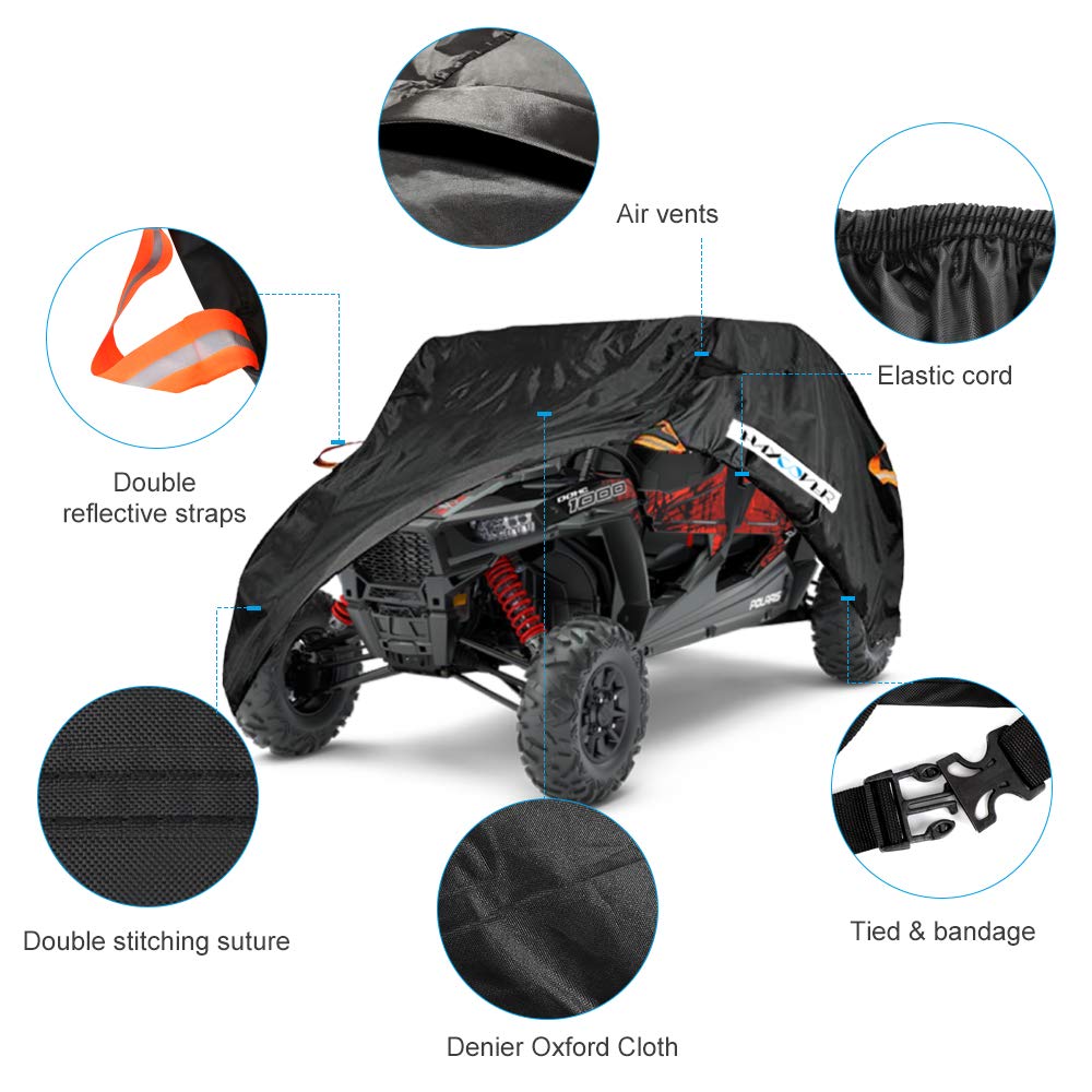 HAYCOVER UTV Cover - Waterproof Denier Oxford Cloth for 4-6 Passenger Polaris RZR, Yamaha, Can-Am, Kawasaki - Black, Model H03101B-DS