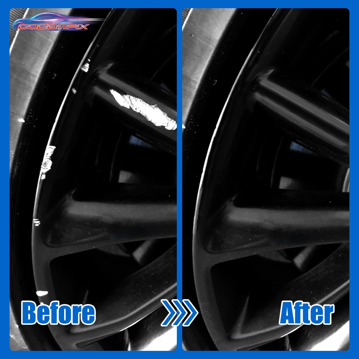 Cocomfix Gloss Black Rim Touch Up Paint - 1 Fl Oz, Metal, Car Rim Repair for Scratches, Chips, Curb Rashes, Universal Color