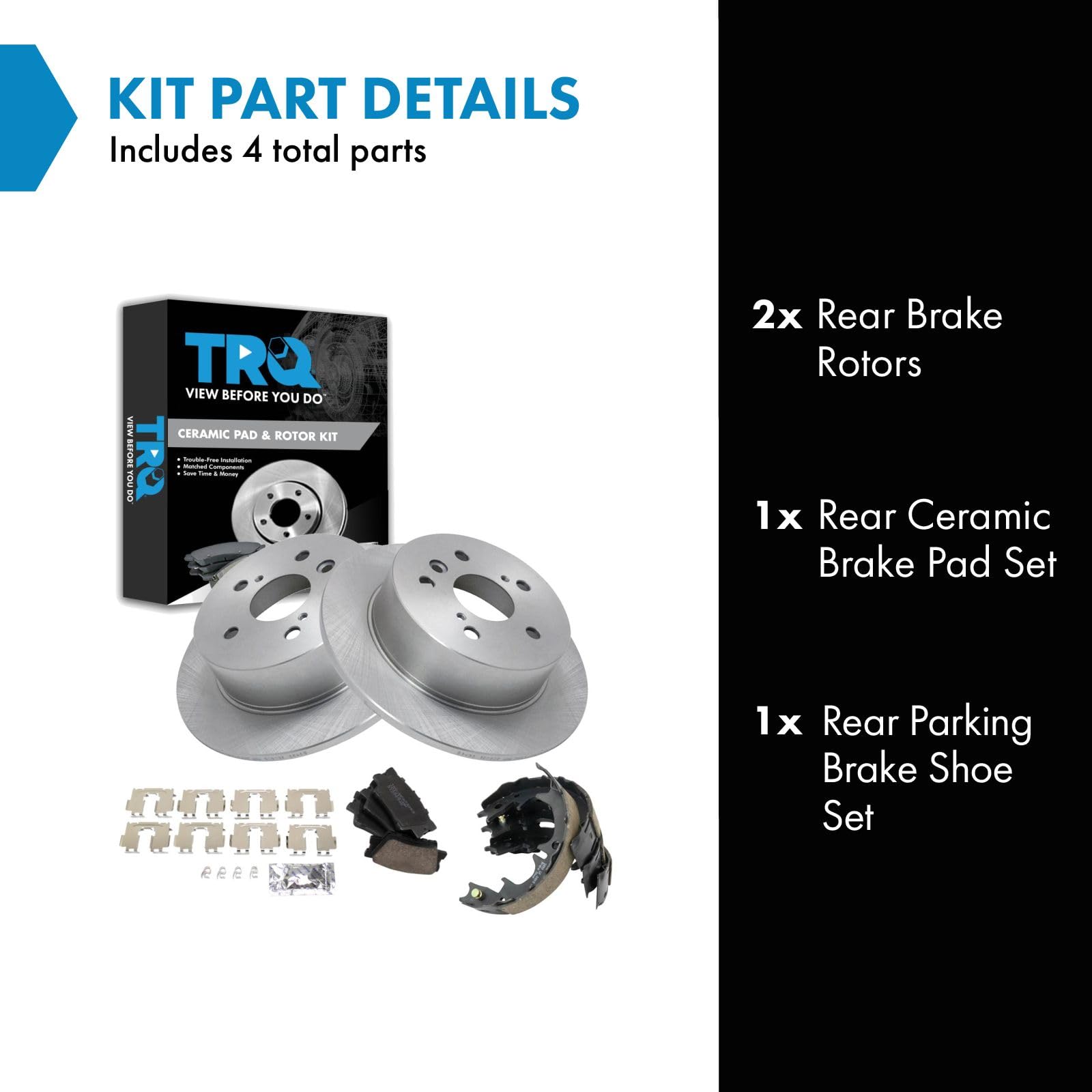 Trq Rear Brake Pad & Rotor Kit Brake Pads Brake Rotor Parking Brake Shoe Set Ceramic Compatible With 2007-2012 Lexus Es350 2008-
