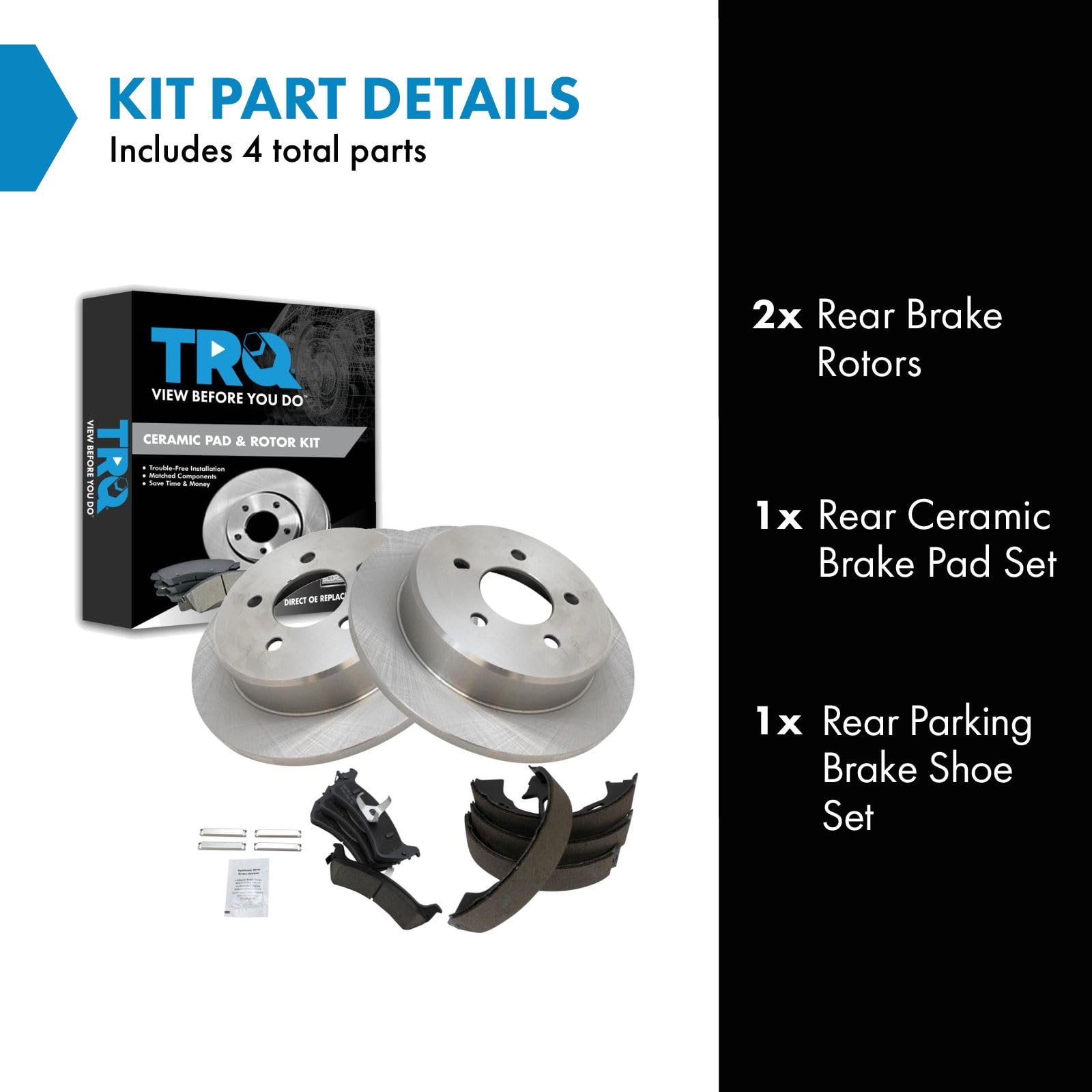 Trq Rear Brake Pad & Rotor Kit Brake Pads Brake Rotor Parking Brake Shoe Set Ceramic Compatible With 2000-2001 Ford Explorer 200