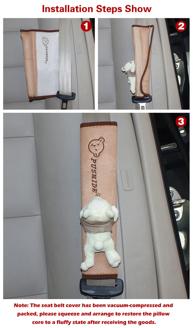 Tianmei 2Pcs Bear Doll Styling Faux Suede Car Seat Belt Strap Cover Shoulder Strap Pad (Brown Color)