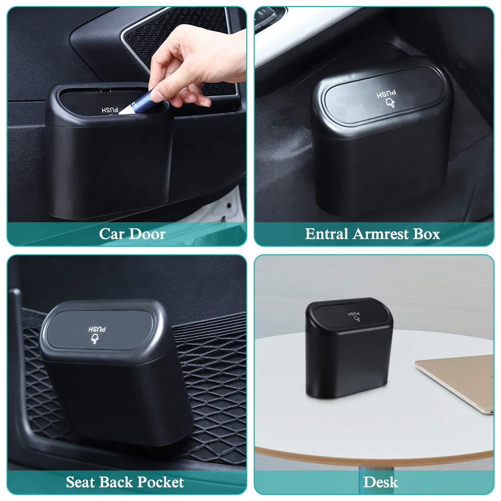 Accmor Car Trash Can With Lid, Mini Vehicle Trash Bin Car Dustbin Garbage Organizer Storage 2 Packs, Automotive Garbage Can Bin