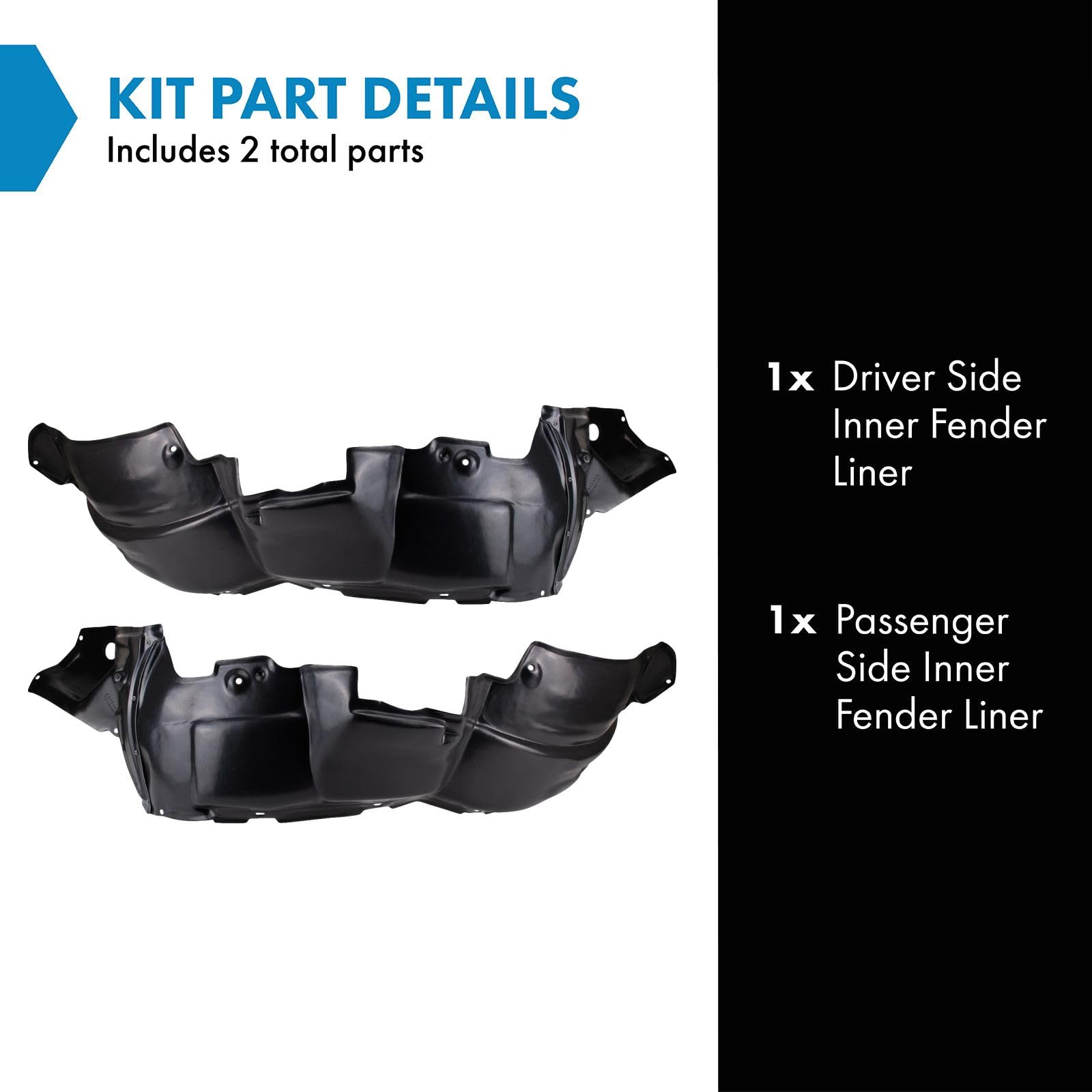 Trq Inner Fender Liner Set Compatible With 2001-2003 Toyota Highlander To1248131 To1249131