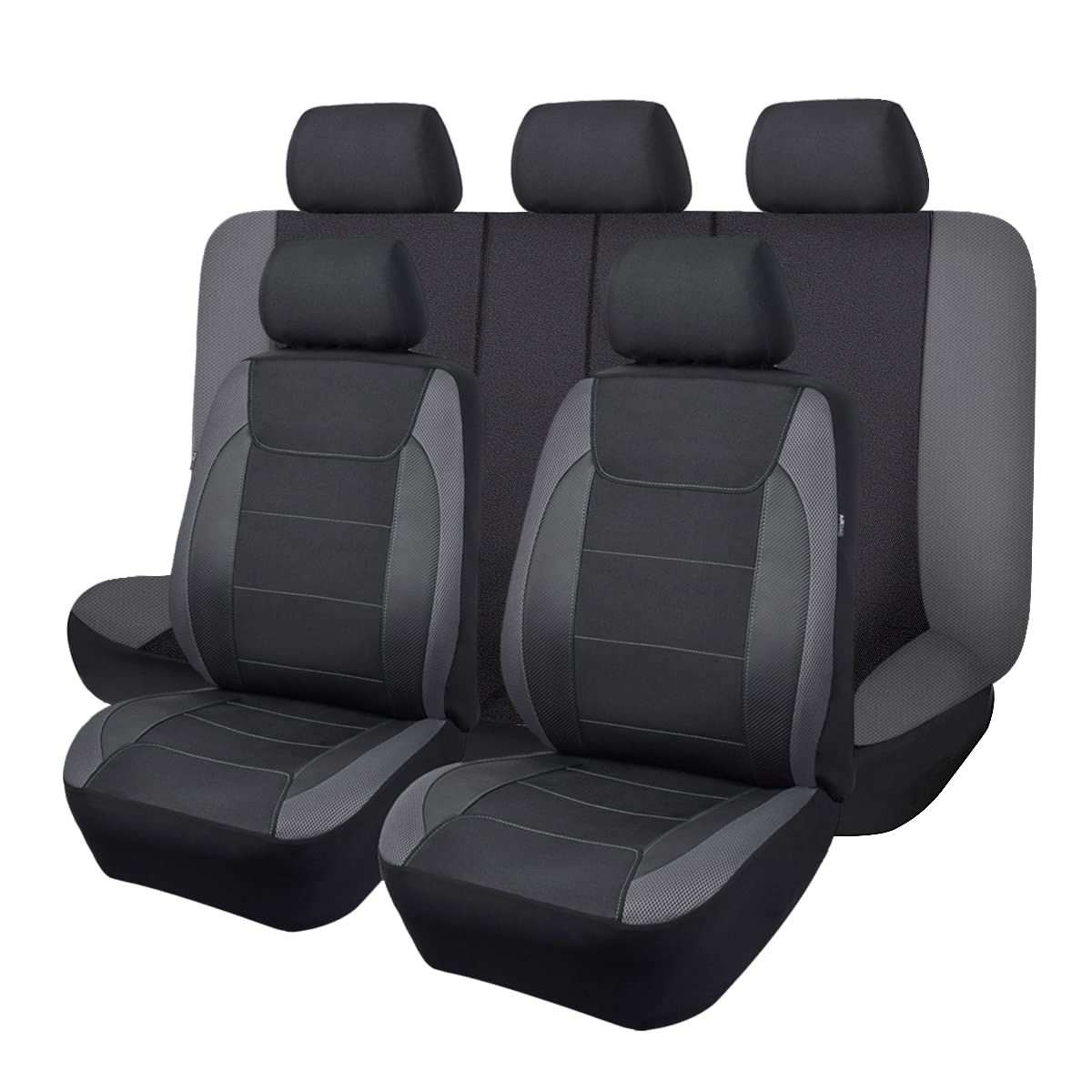 Flying Banner car seat Covers Quality Carbon Fiber Air Mesh Fabric Sport Low High Back Bucket Back Pocket Arm Rest (Full Set - L