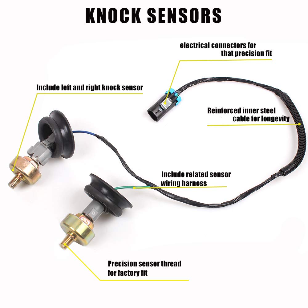Muge Racing 12589867 Dual Knock Sensors with Wiring Harness Kit for Chevy GM LS1 LS6 LQ9 4.8L 5.3L 6.0L 8.1L