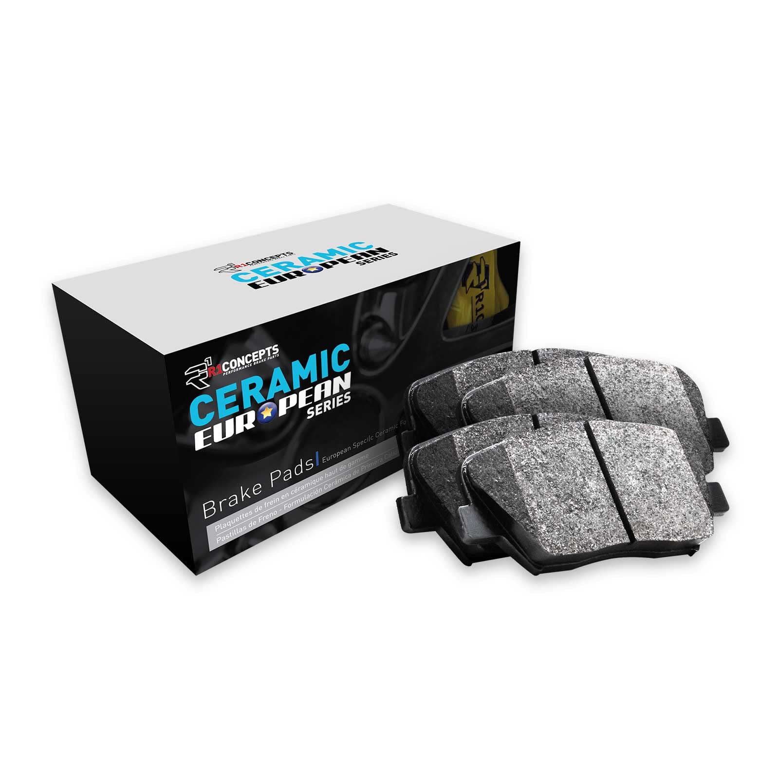 R1 Concepts CERAMIC European Series Brake Pads With Rubber Steel Rubber Shims 2600-2410-00