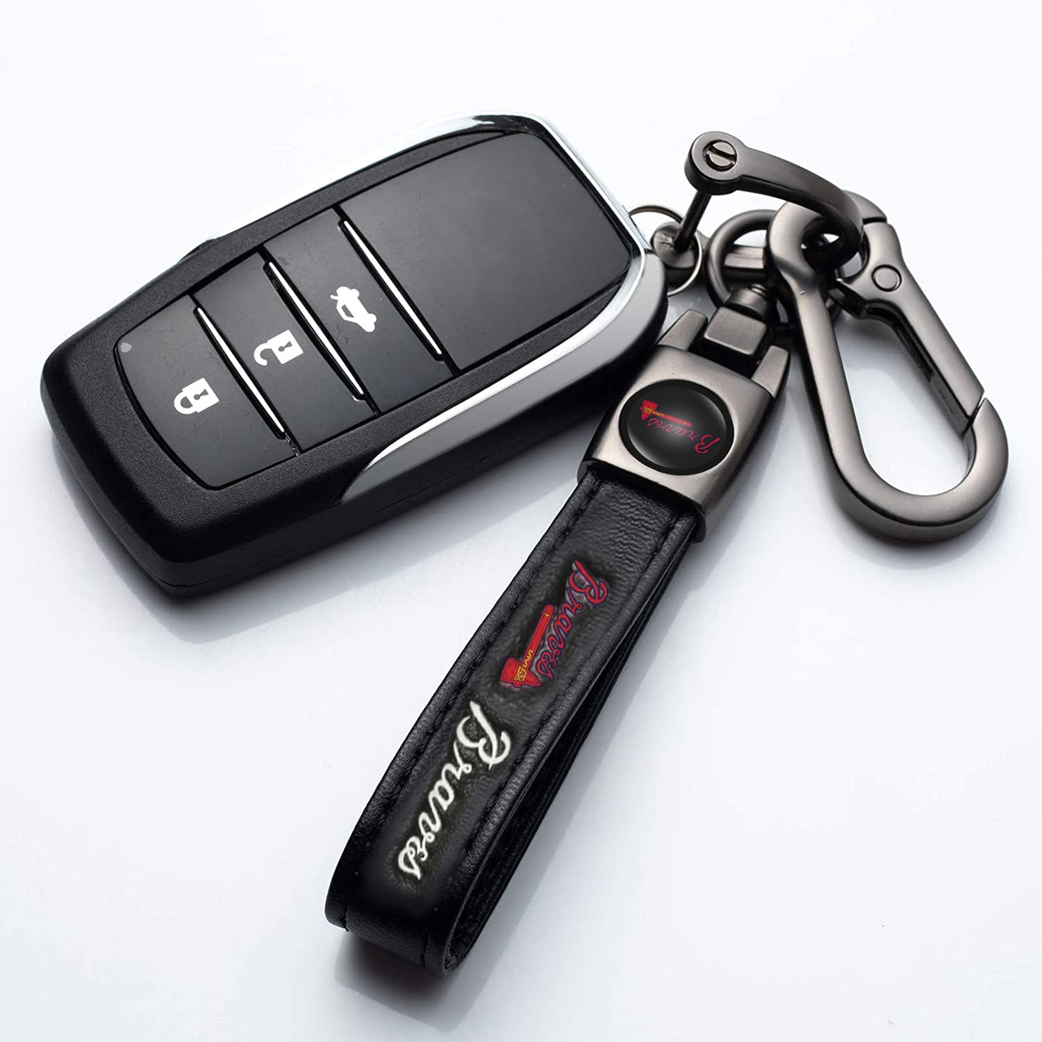 Kaleduo Baseball Keychain for Atlanta Braves Fans, Leather Car Keyring, Model BQJDS, Perfect Gift for Men and Women
