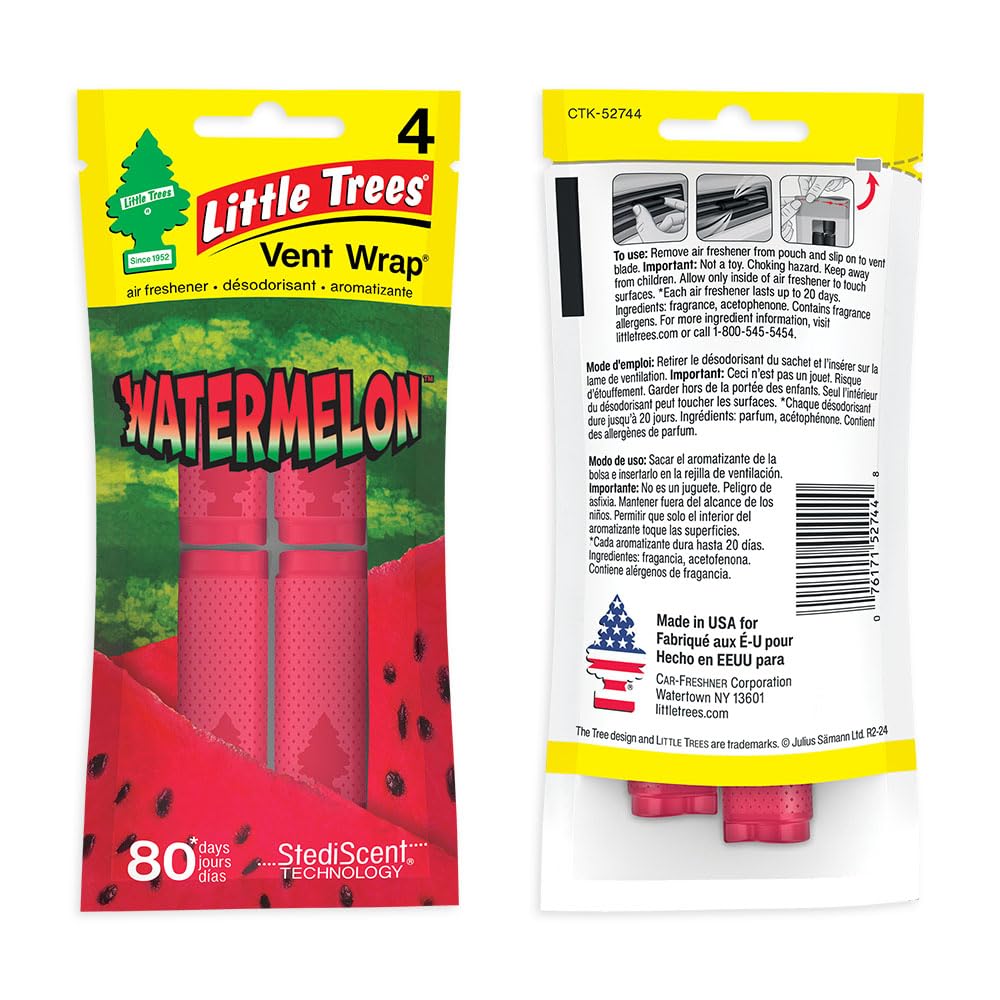 Little Trees Car Air Freshener. Vent Wrap Provides Long-Lasting Scent, Slip On Vent Blade. Watermelon, 16 Air Fresheners