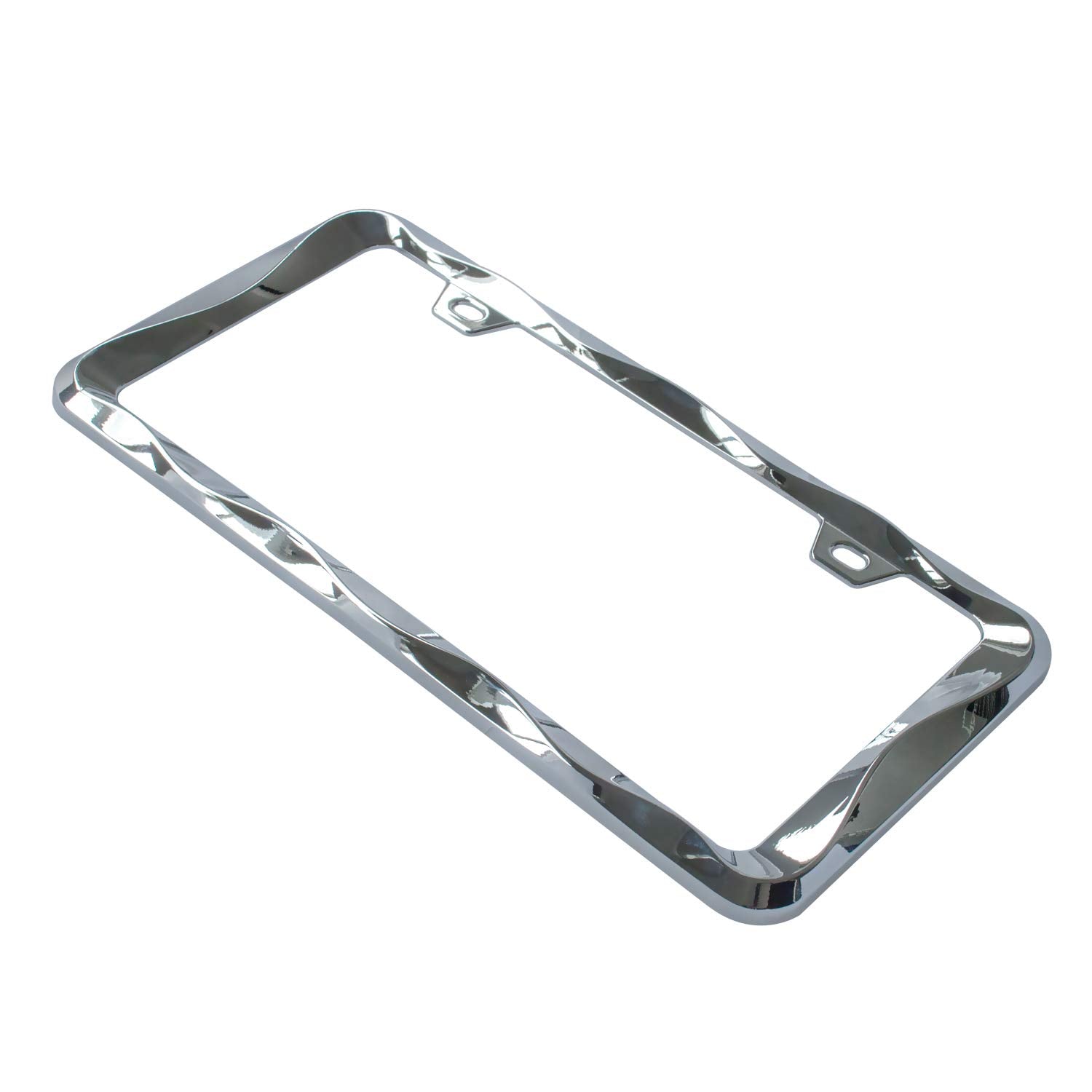 2Pcs Creathome 3D Curly Wave Pattern Chrome License Plate Frame From Pure Zinc Alloy Metal