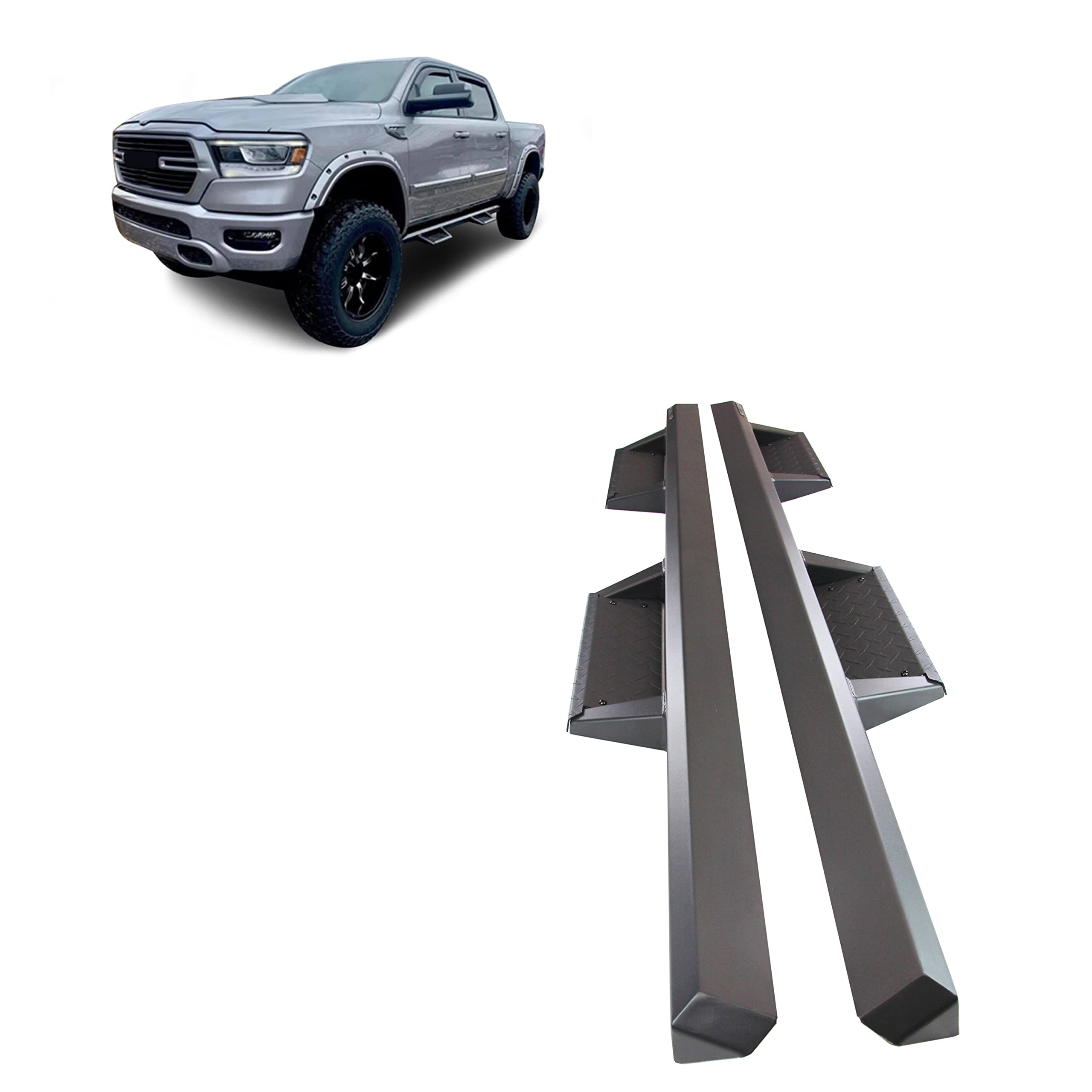 Black Horse Impact Heavy Duty Drop Side Steps Black Compatible With 2019-2025 Ram 1500 Quad Cab (Excl. 19-25 Ram 1500 Classic)-Im-Doraqc-19