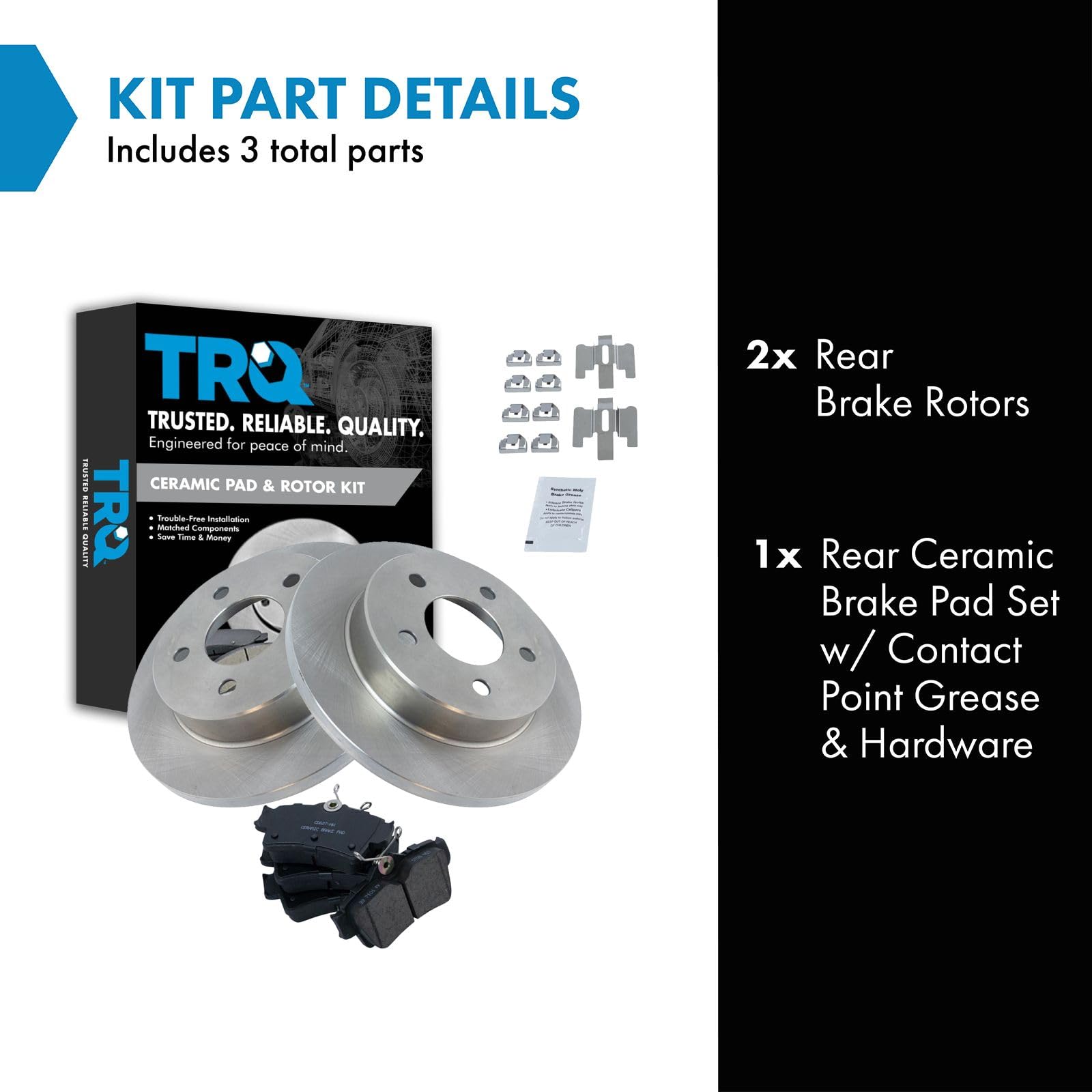 TRQ Rear Brake Pad & Rotor Kit Brake Pads Brake Rotor Ceramic Compatible with 1994-2004 Ford Mustang
