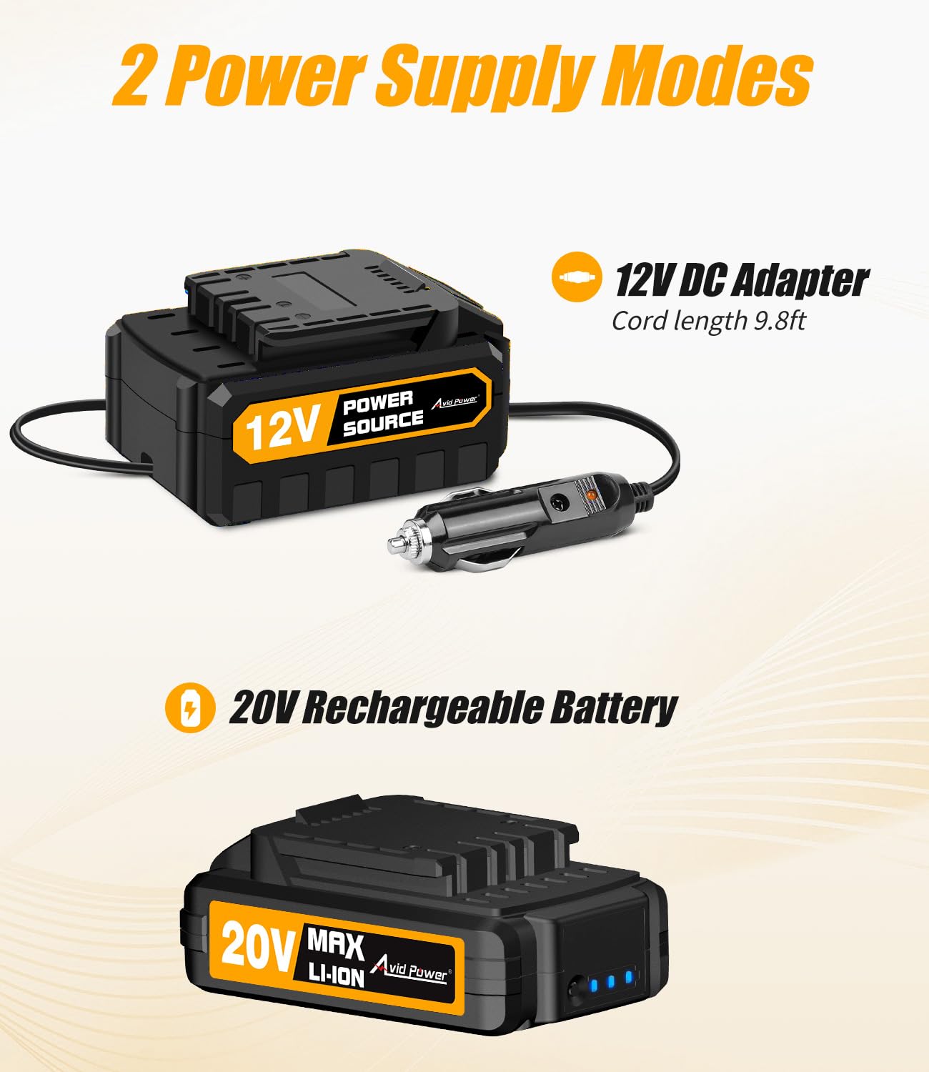 AVID POWER Portable Tire Inflator, 20V Cordless Air Compressor with Digital Gauge, Industrial Yellow, Model ACAP115D-Y