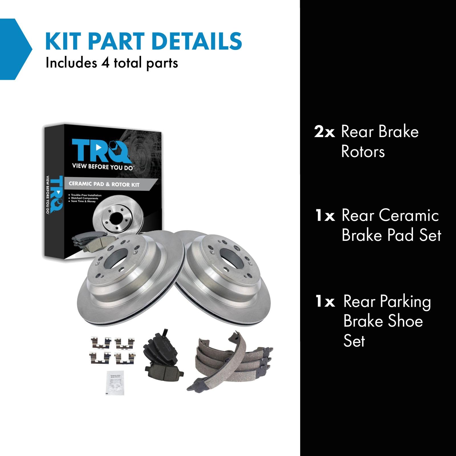 Trq Rear Brake Pad & Rotor Kit Brake Pads Brake Rotor Parking Brake Shoe Set Ceramic Compatible With 2005-2012 Acura Rl